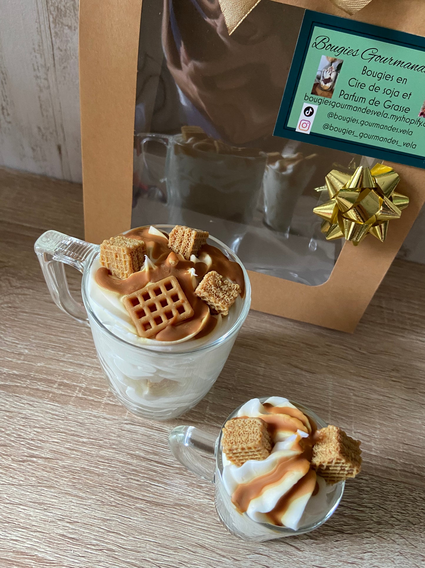 Coffret Bougie gourmande et Mini Bougie gourmande Bougie parfumée caramel beurre salé Bougie chantilly Bougie artisanale Bougie végétale Idée cadeau