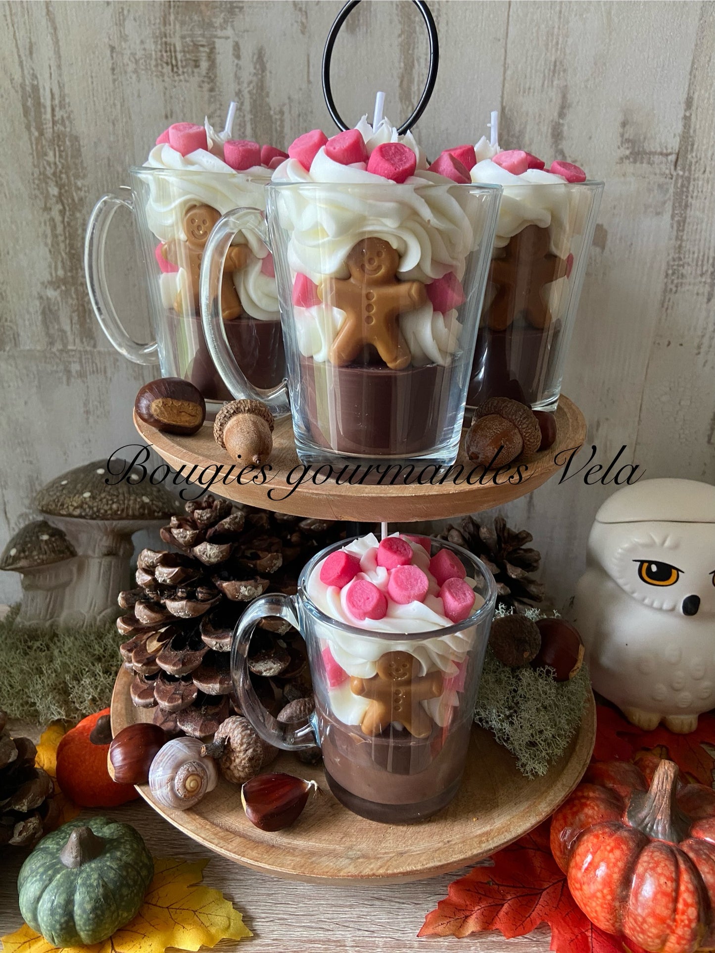 Bougie gourmande chocolat chaud marshmallow Bougie parfumée chocolat praliné Bougie chantilly Bougie artisanale Bougie végétale Idée cadeau noel