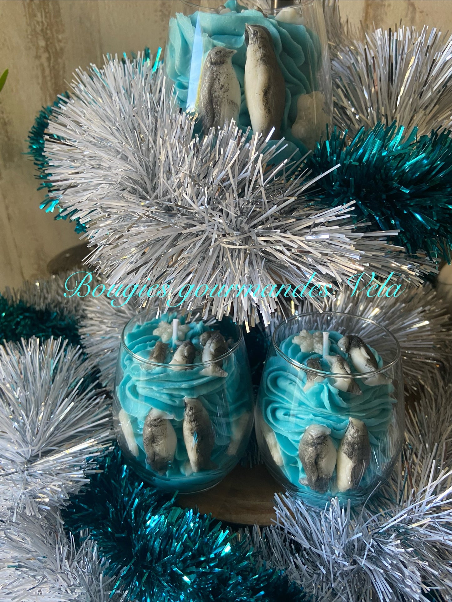 Bougie gourmande Bougie manchots et flocons de neige Bougie parfumée Bougie noel Bougie chantilly Bougie artisanale Bougie végétale Idée cadeau