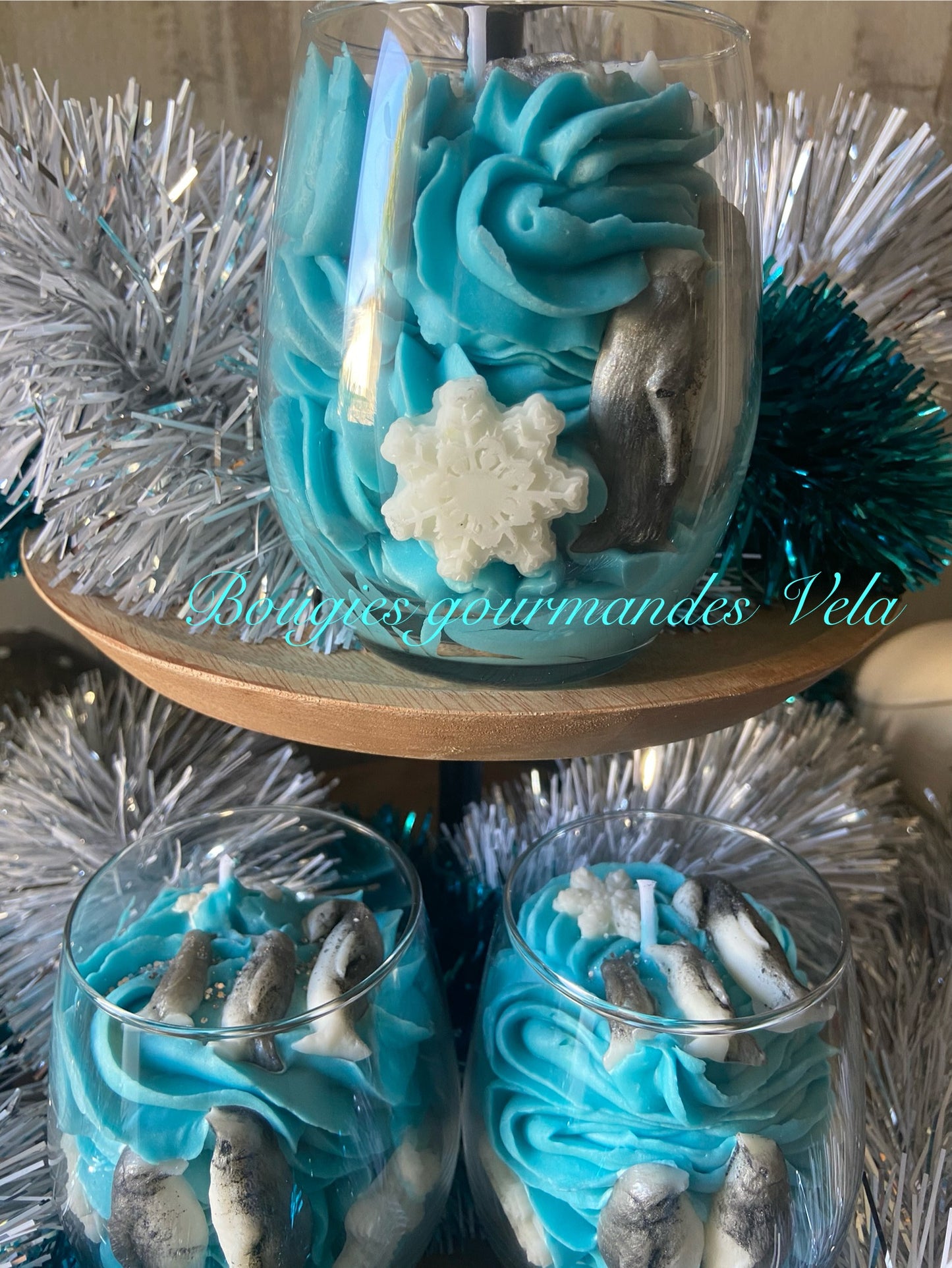 Bougie gourmande Bougie manchots et flocons de neige Bougie parfumée Bougie noel Bougie chantilly Bougie artisanale Bougie végétale Idée cadeau