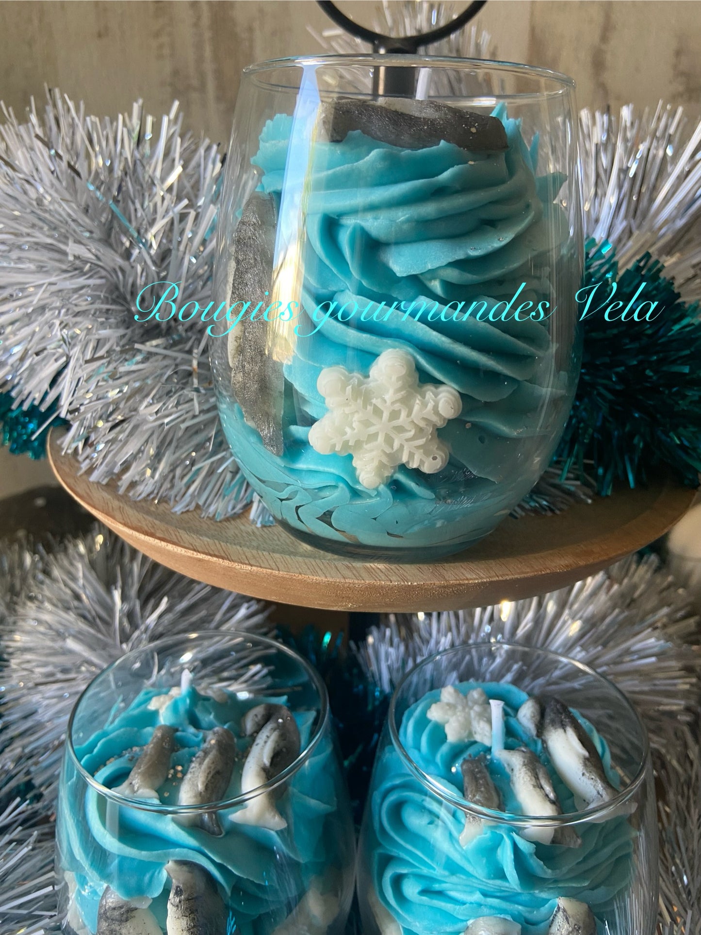 Bougie gourmande Bougie manchots et flocons de neige Bougie parfumée Bougie noel Bougie chantilly Bougie artisanale Bougie végétale Idée cadeau