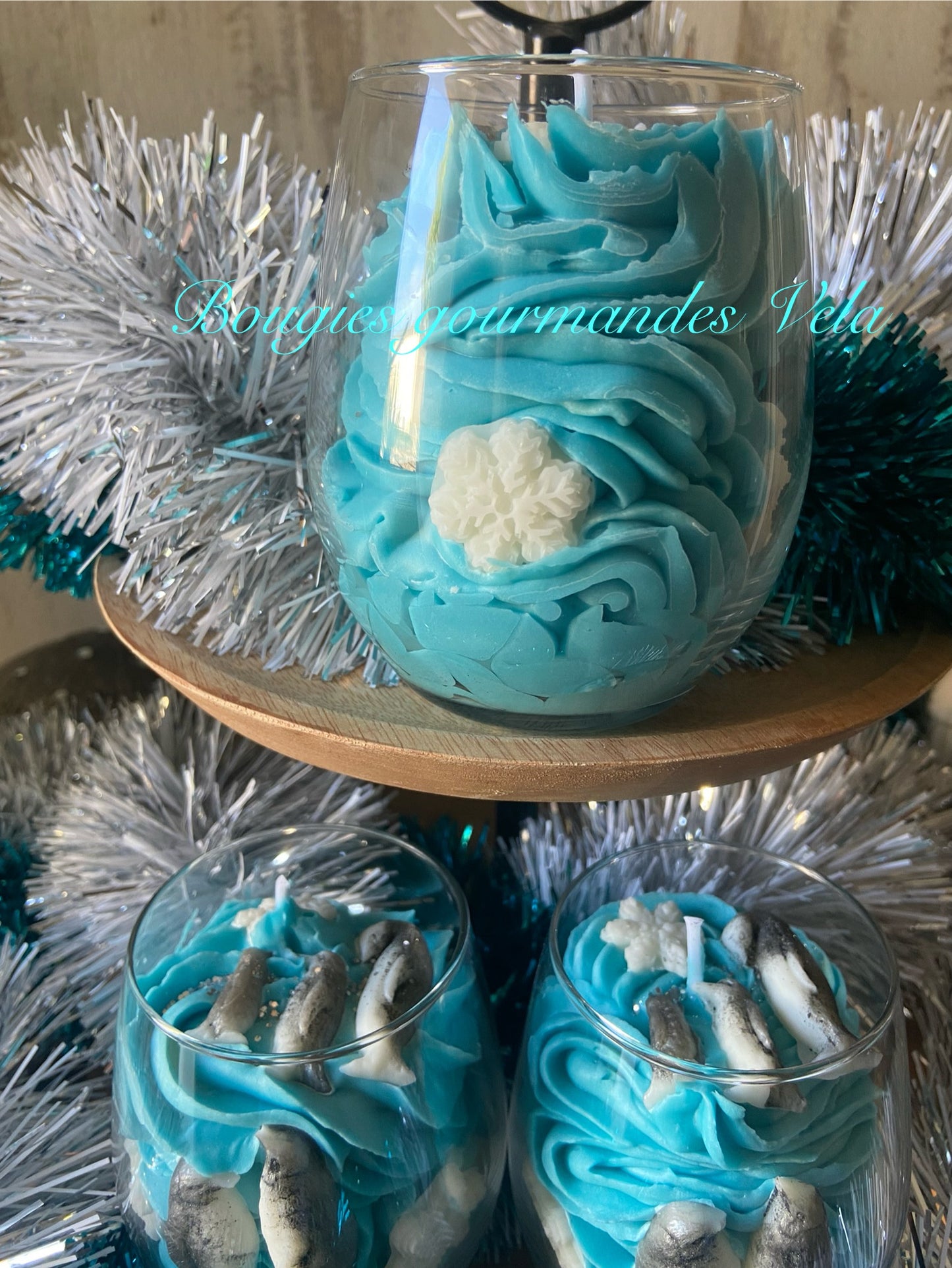 Bougie gourmande Bougie manchots et flocons de neige Bougie parfumée Bougie noel Bougie chantilly Bougie artisanale Bougie végétale Idée cadeau