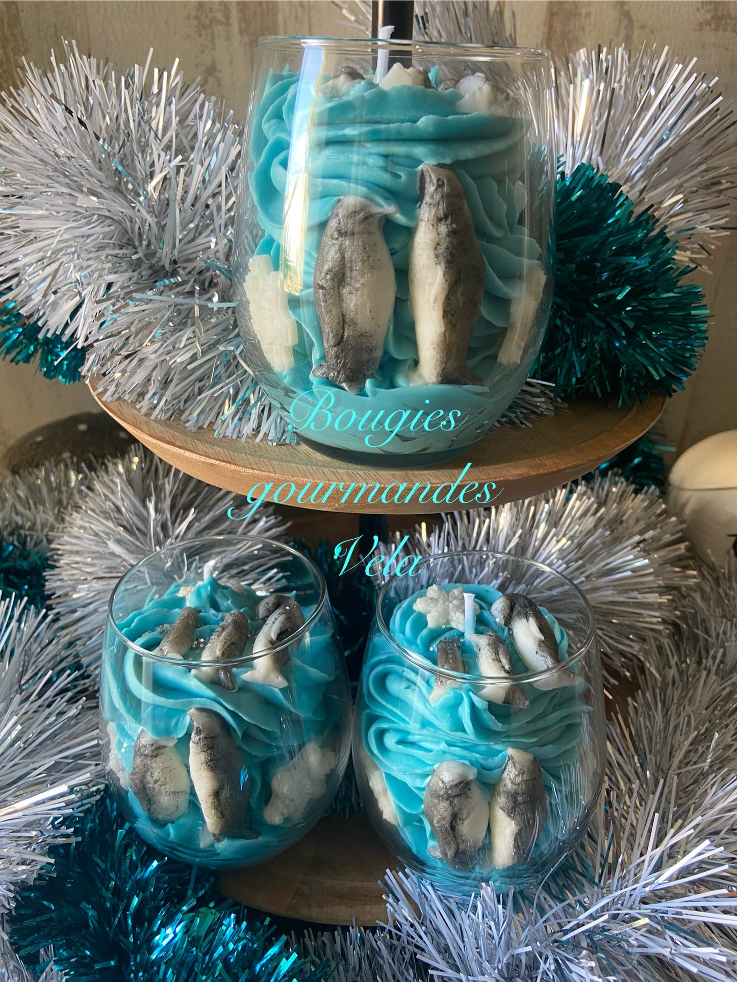 Bougie gourmande Bougie manchots et flocons de neige Bougie parfumée Bougie noel Bougie chantilly Bougie artisanale Bougie végétale Idée cadeau
