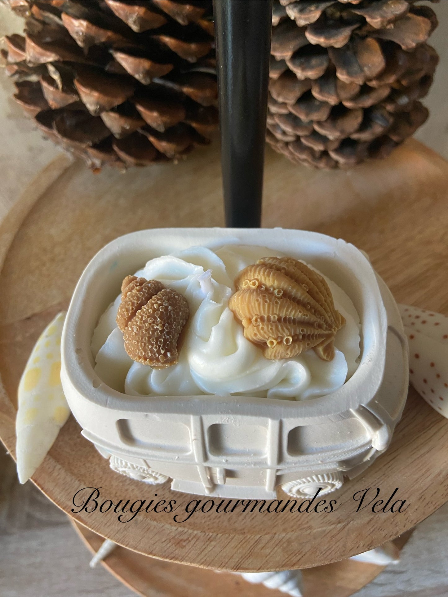 Bougie combi Jesmonite Bougie parfum monoï Bougie chantilly Bougie artisanale Bougie végétale Jesmonite Idée cadeau