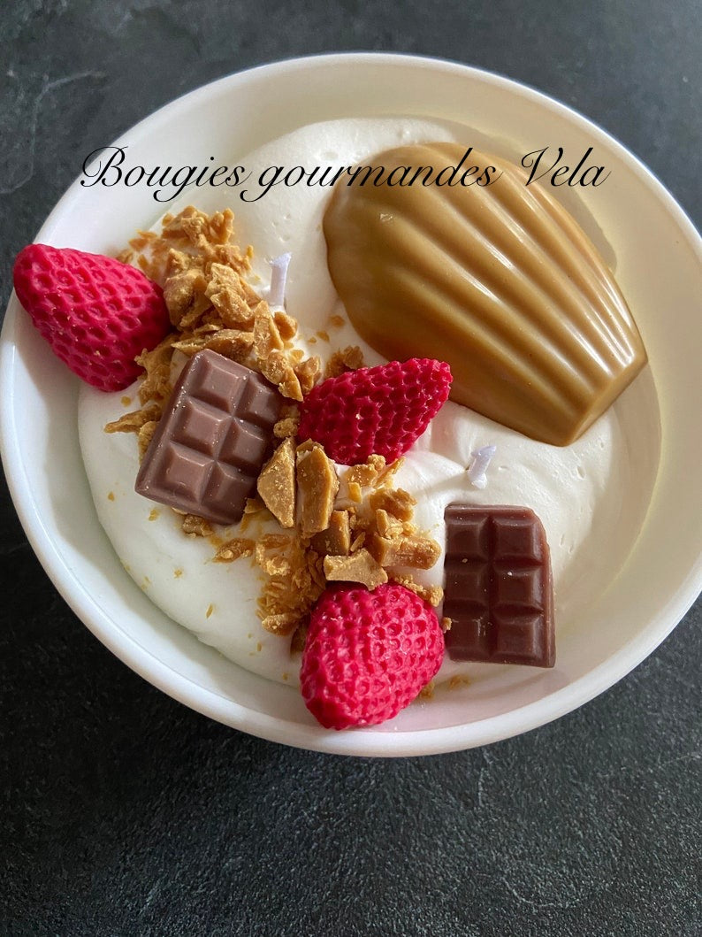 Bougie gourmande madeleine Bougie parfumée caramel Bougie chantilly Bougie artisanale Bougie végétale Idée cadeau