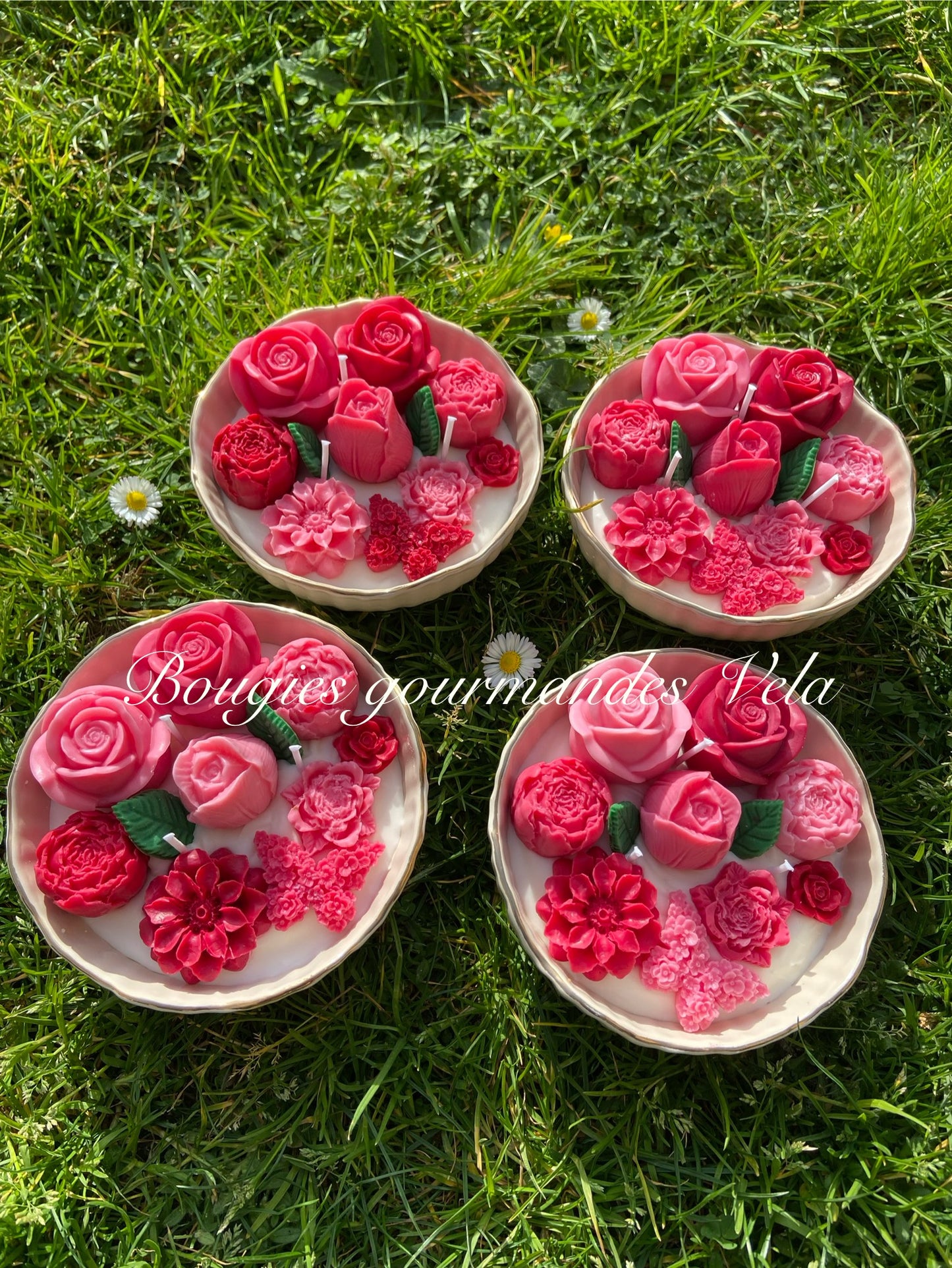 Grande Bougie fleurs Bougie fleurie Bougie parfumée à la rose Bougie fête des mères Bougie fete des mamans