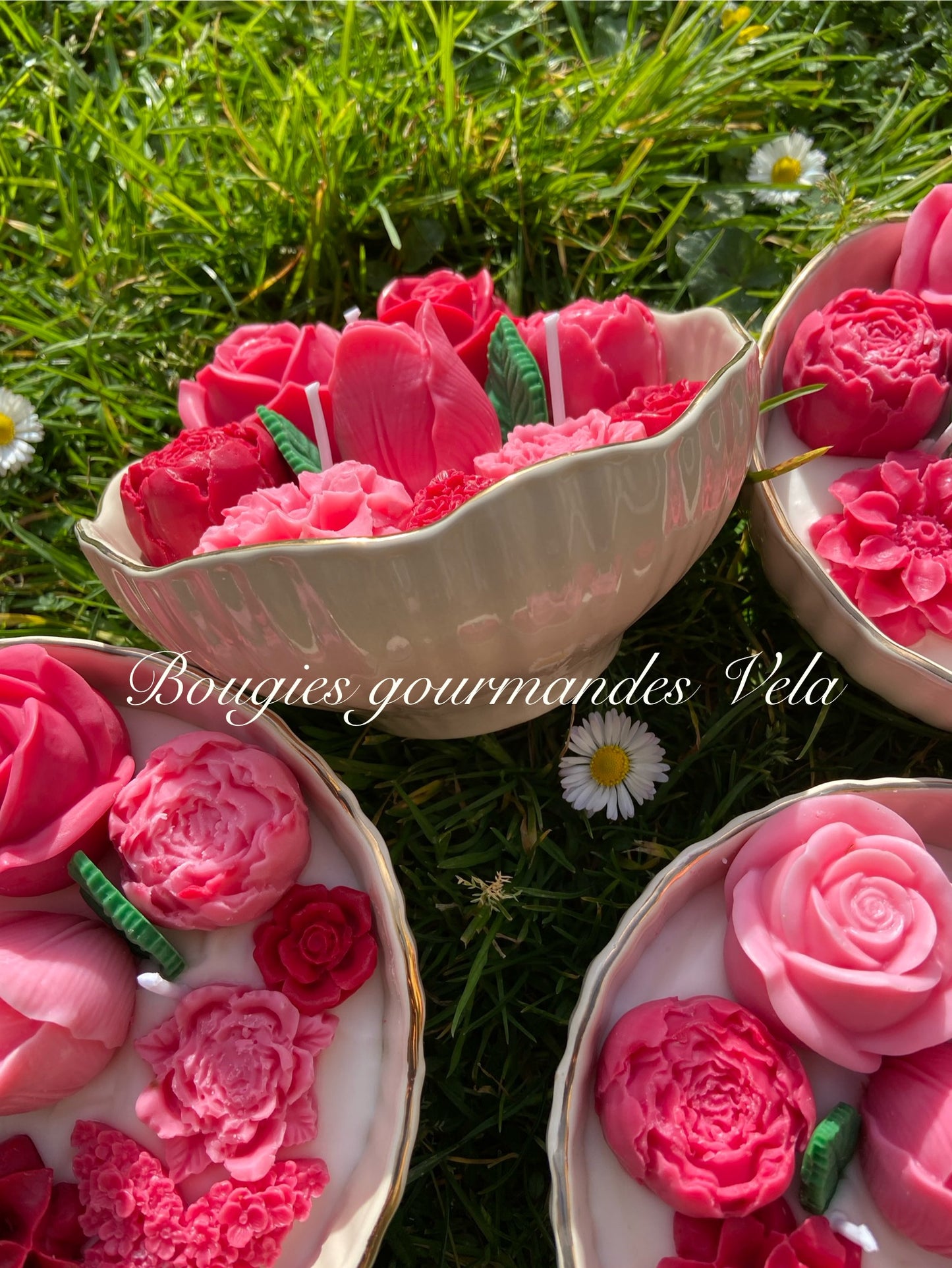 Grande Bougie fleurs Bougie fleurie Bougie parfumée à la rose Bougie fête des mères Bougie fete des mamans