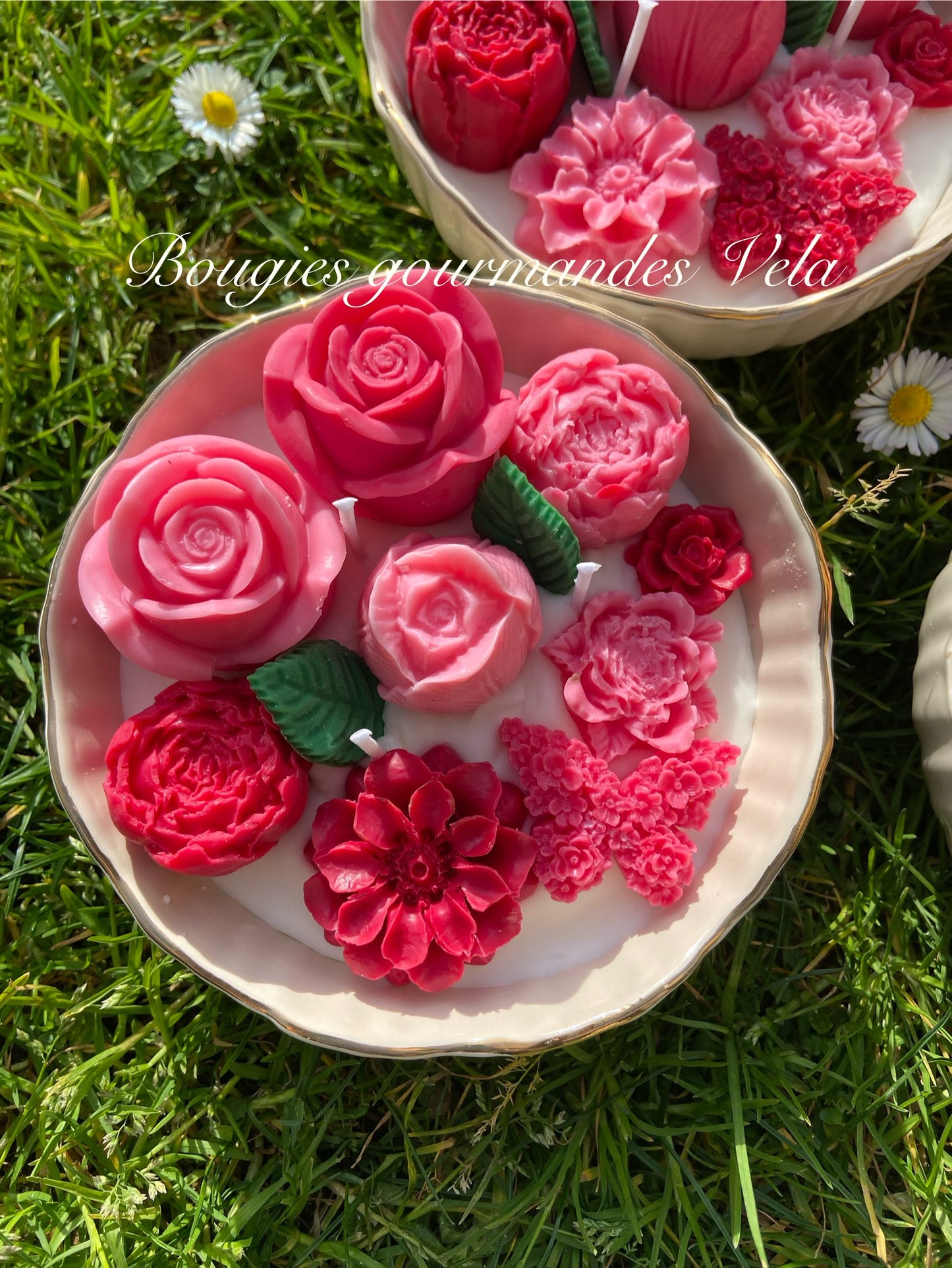 Grande Bougie fleurs Bougie fleurie Bougie parfumée à la rose Bougie fête des mères Bougie fete des mamans
