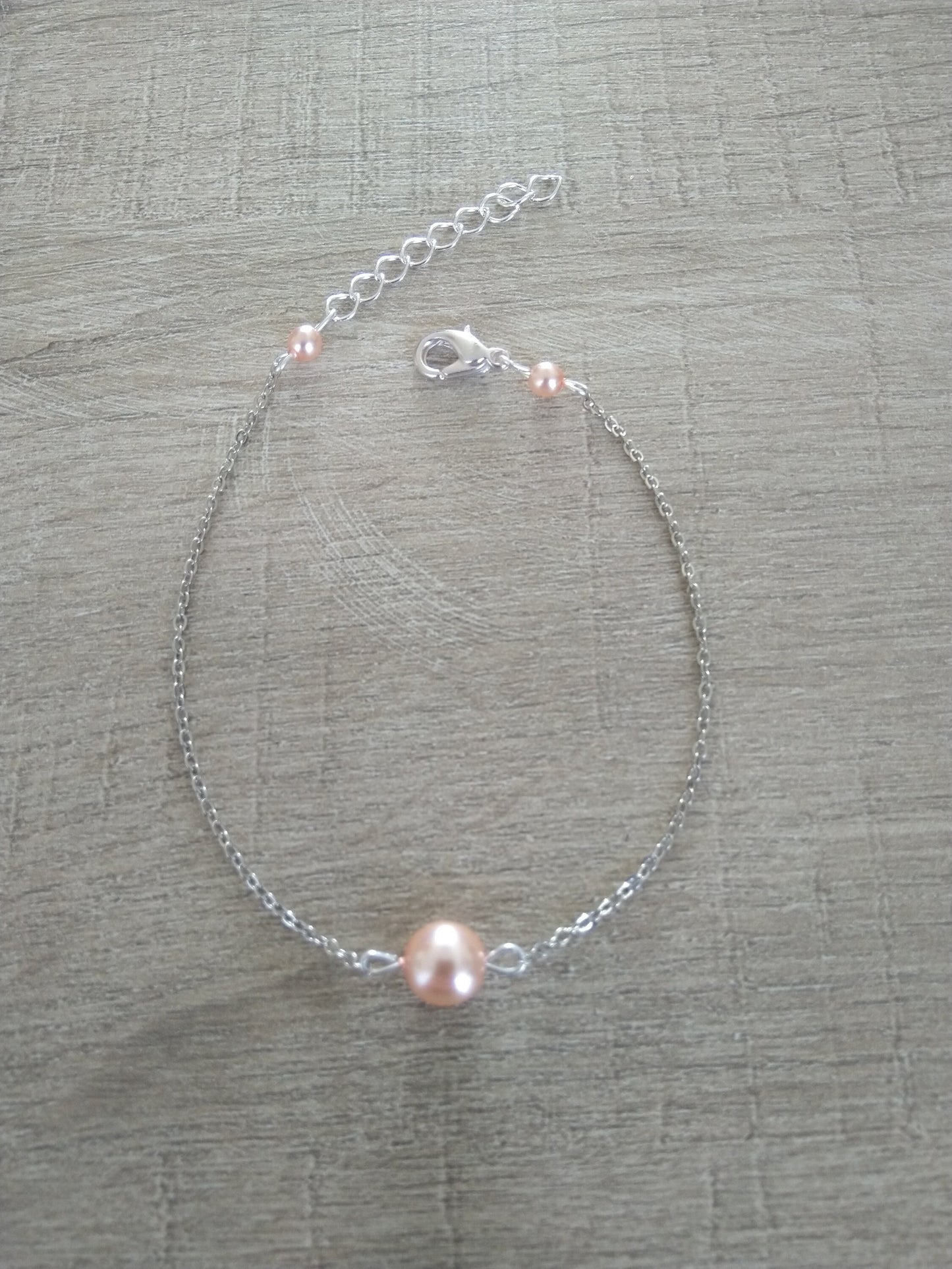Bracelet perles rose poudre chaine fine argenté Bijoux mariage Bijoux mariee