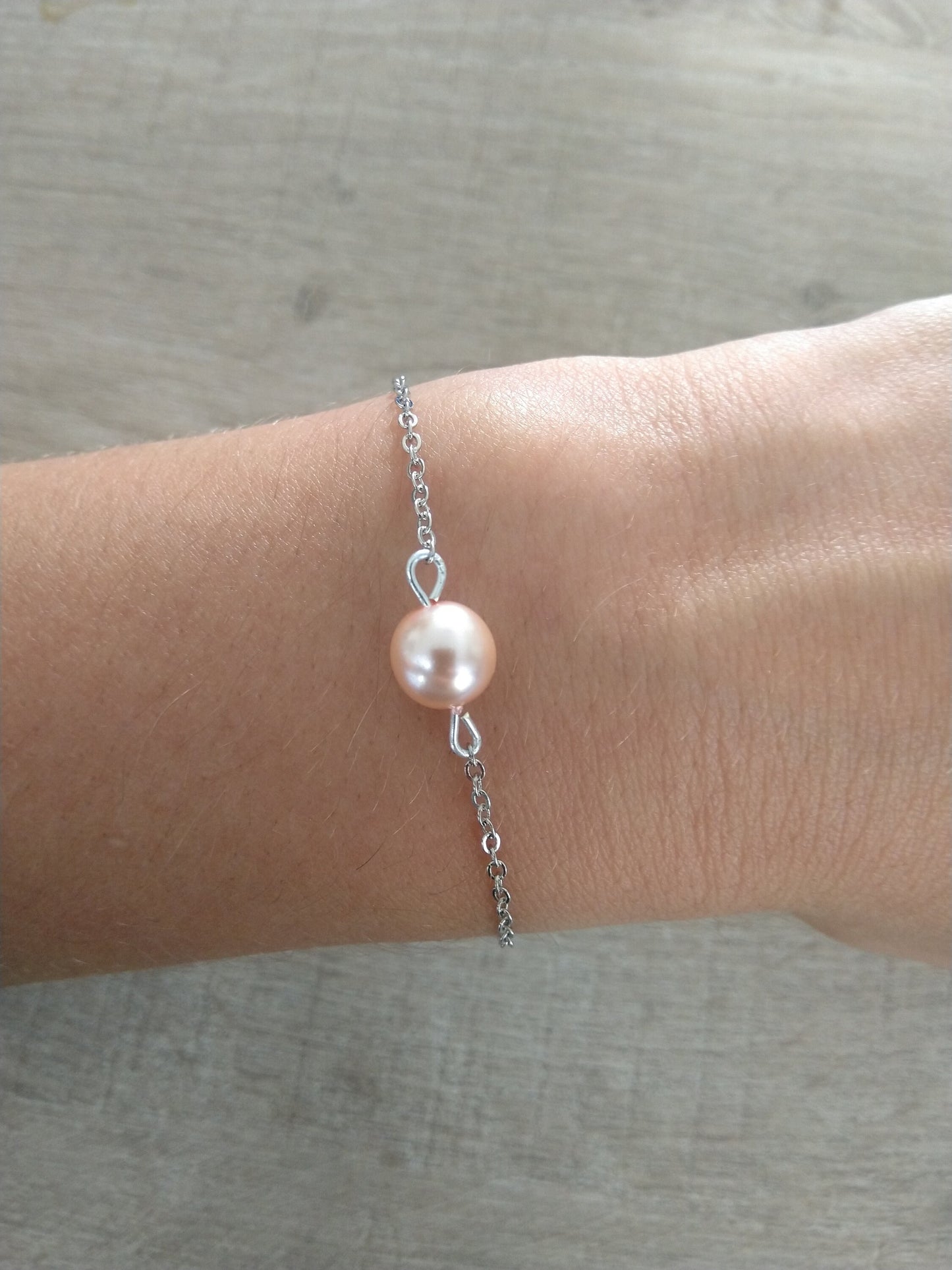 Bracelet perles rose poudre chaine fine argenté Bijoux mariage Bijoux mariee