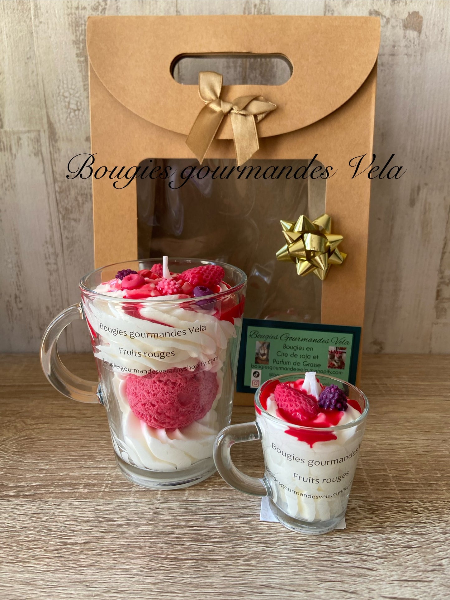 Coffret Bougie gourmande et Mini Bougie gourmande Bougie parfumée fruits rouges Bougie chantilly Bougie artisanale Bougie végétale Idée cadeau