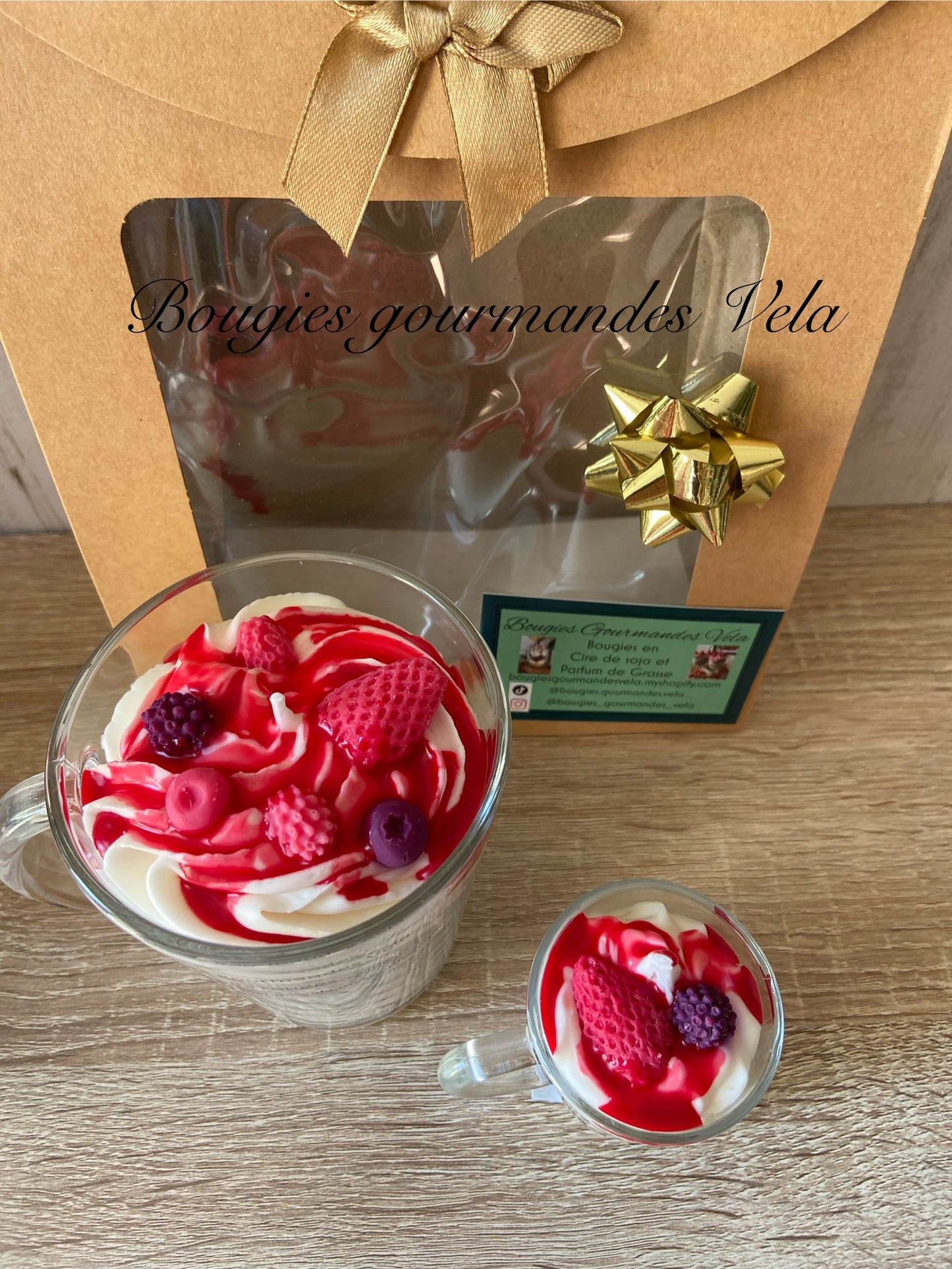 Coffret Bougie gourmande et Mini Bougie gourmande Bougie parfumée fruits rouges Bougie chantilly Bougie artisanale Bougie végétale Idée cadeau
