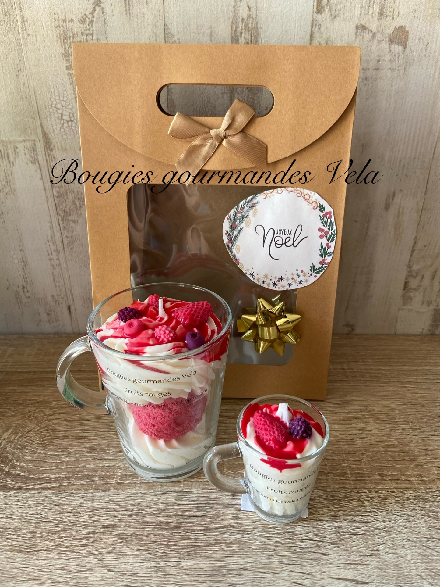 Coffret Joyeux Noel Bougie gourmande et Mini Bougie gourmande Bougie parfumée fruits rouges Bougie chantilly Bougie artisanale Bougie végétale Idée cadeau Noël
