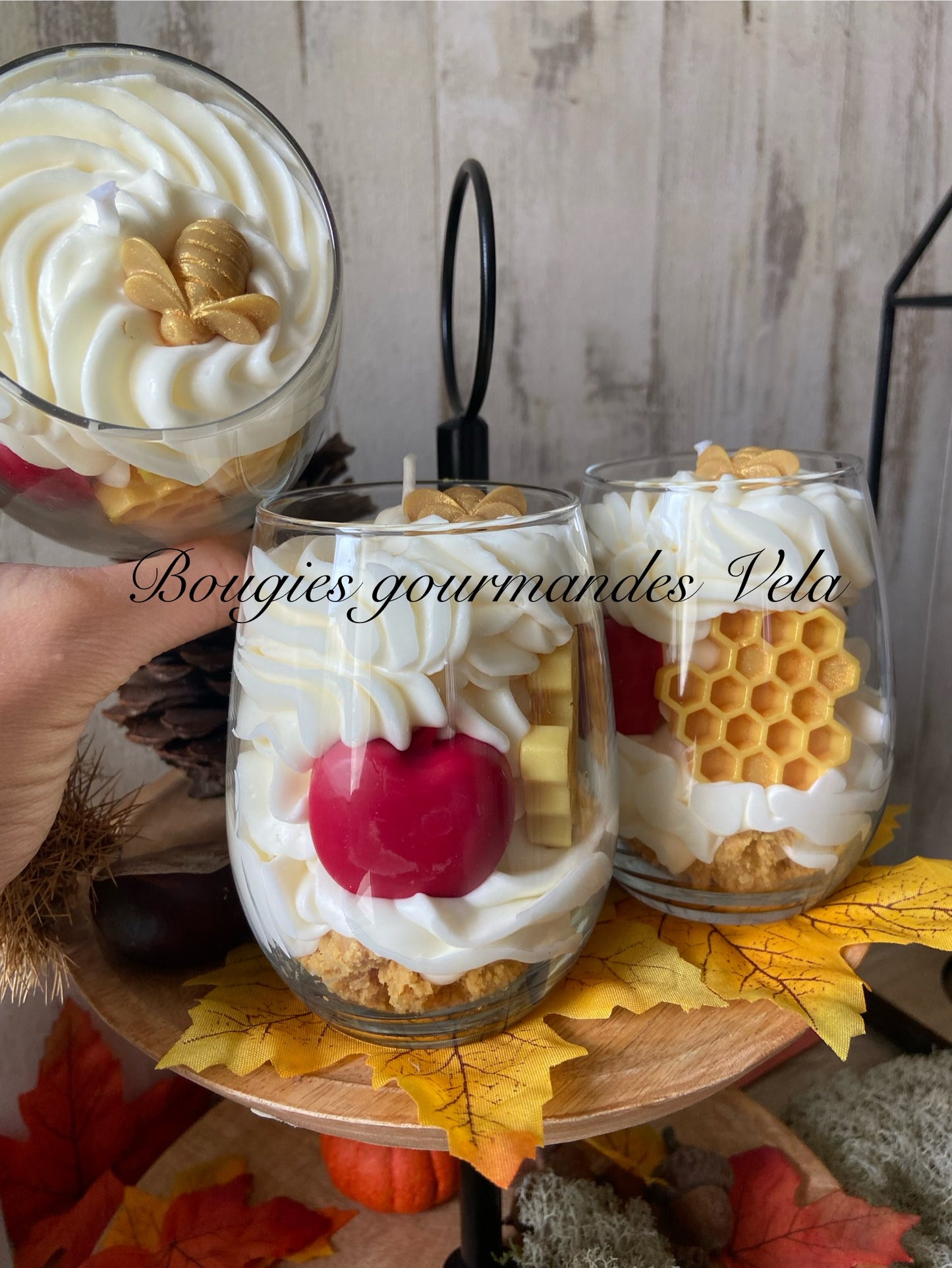 Bougie gourmande miel pomme Bougie parfumée miel pomme Bougie chantilly Bougie artisanale Bougie végétale Idée cadeau noel