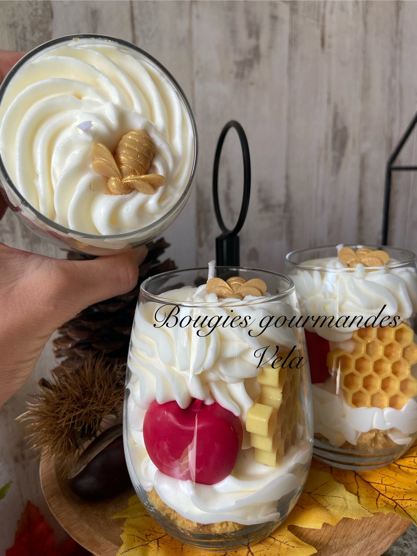 Bougie gourmande miel pomme Bougie parfumée miel pomme Bougie chantilly Bougie artisanale Bougie végétale Idée cadeau noel