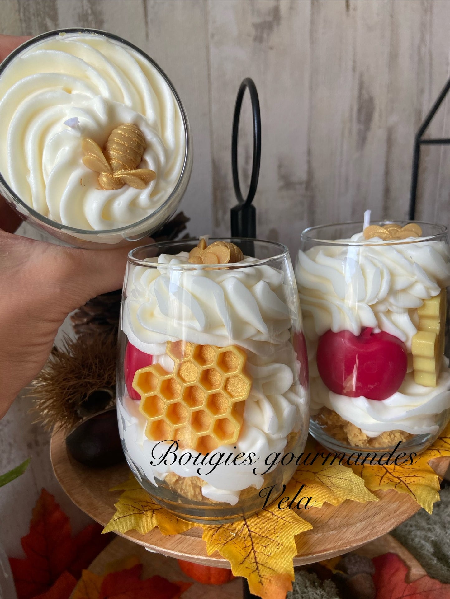 Bougie gourmande miel pomme Bougie parfumée miel pomme Bougie chantilly Bougie artisanale Bougie végétale Idée cadeau noel