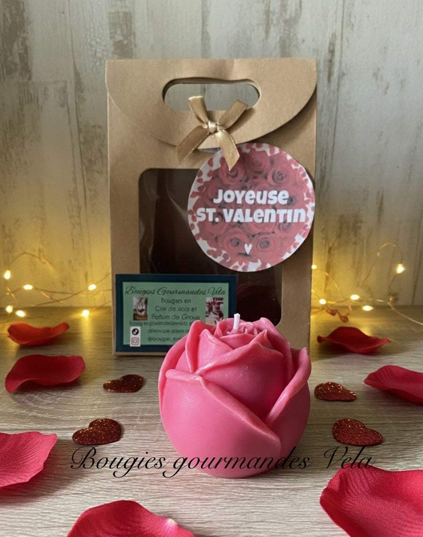 Coffret Joyeuse Saint Valentin Bougie fleur rose Idée cadeau Saint Valentin (Copie)