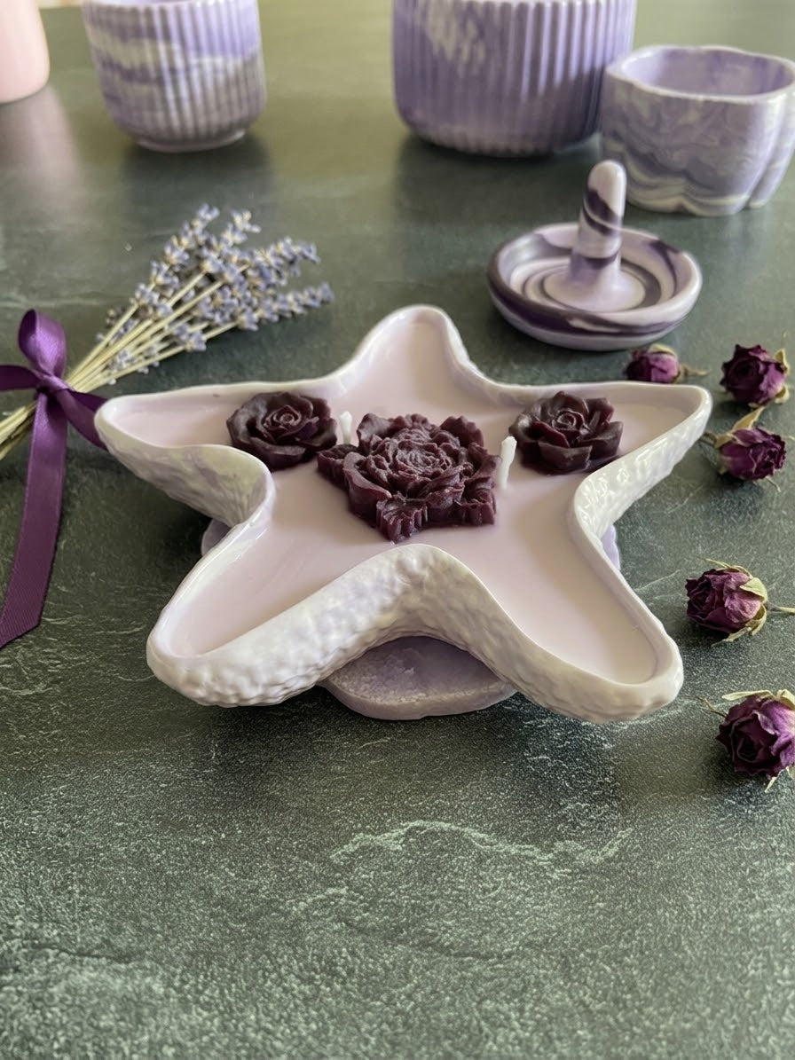 Bougie étoile violette parfum vanille Etoile Jesmonite Bougie végétale Idée cadeau