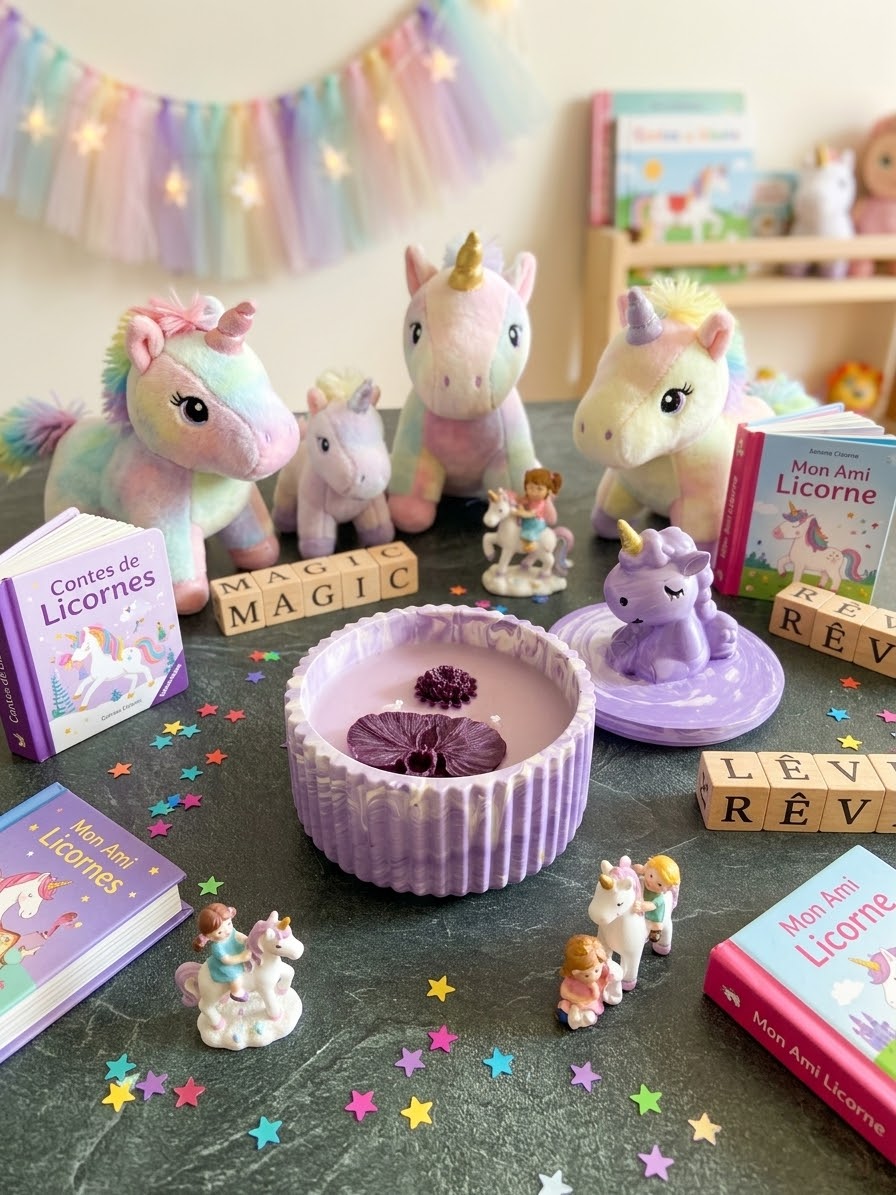 Bougie boite licorne parfum vanille Licorne Jesmonite Bougie végétale Idée cadeau