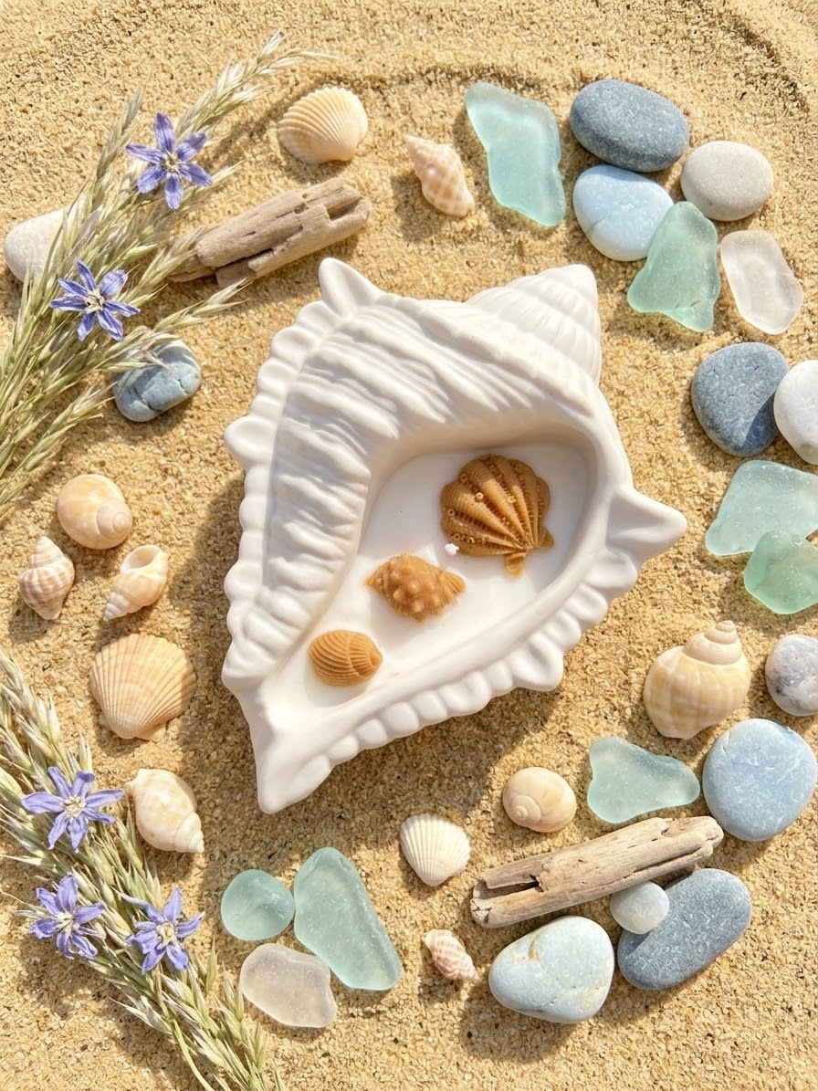 Bougie coquillage Jesmonite parfum monoï Bougie végétale Idée cadeau