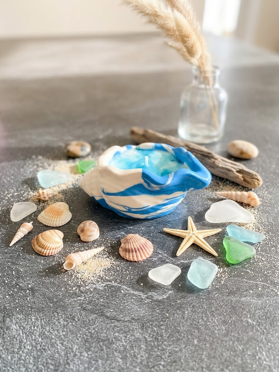 Bougie coquillage Jesmonite parfum monoï Bougie végétale Idée cadeau