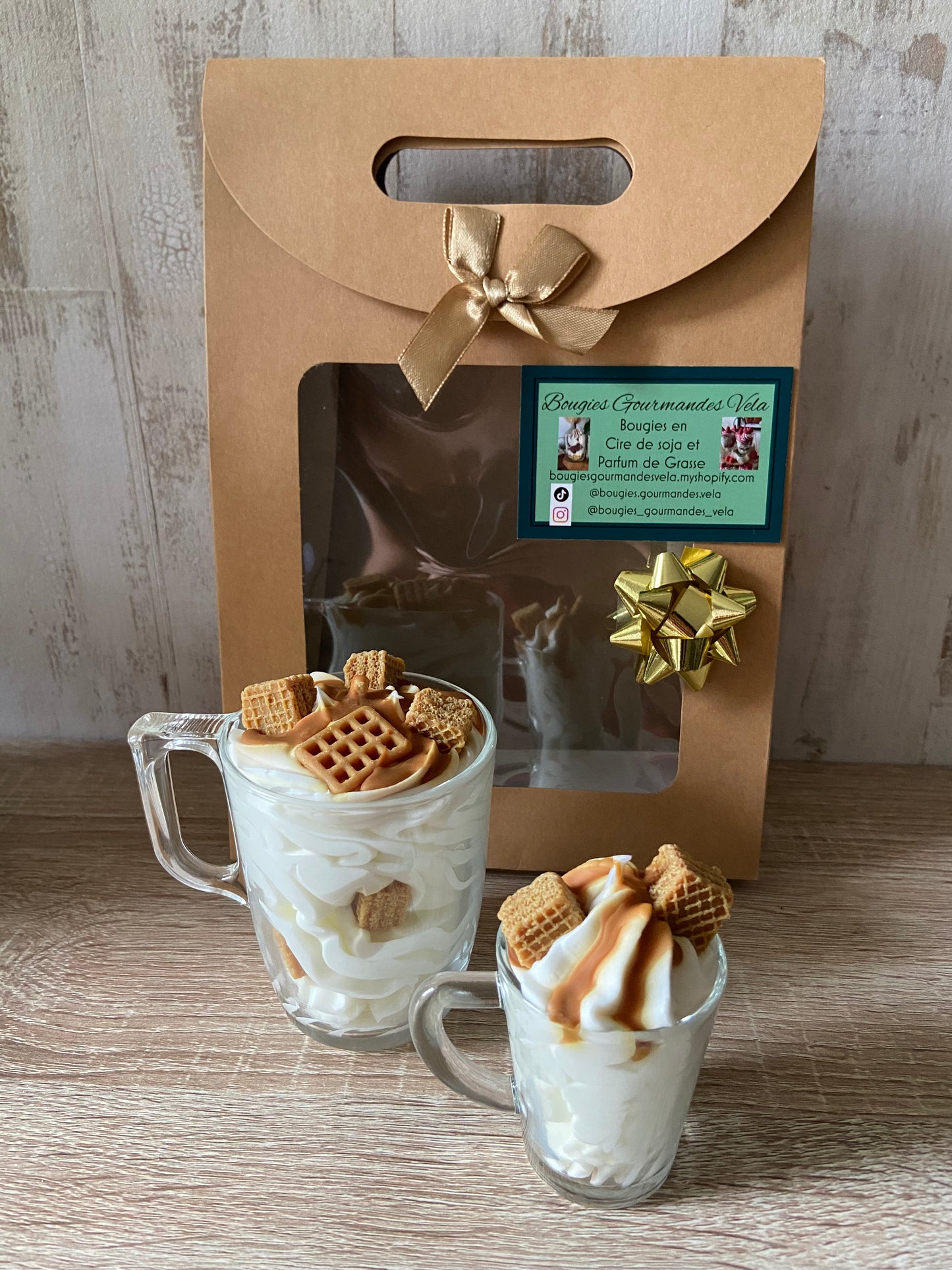 Coffret Bougie gourmande et Mini Bougie gourmande Bougie parfumée caramel beurre salé Bougie chantilly Bougie artisanale Bougie végétale Idée cadeau