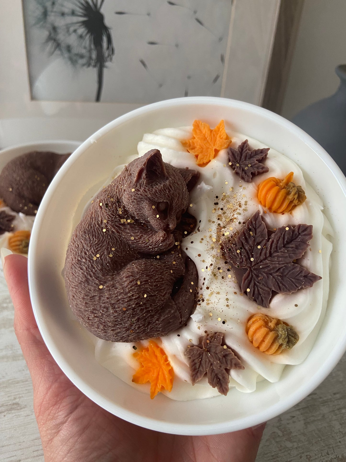 Bougie chat Bougie automne Bougie parfumée chocolat praliné Bougie gourmandise Bougie chantilly Bougie artisanale Bougie végétale Idée cadeau