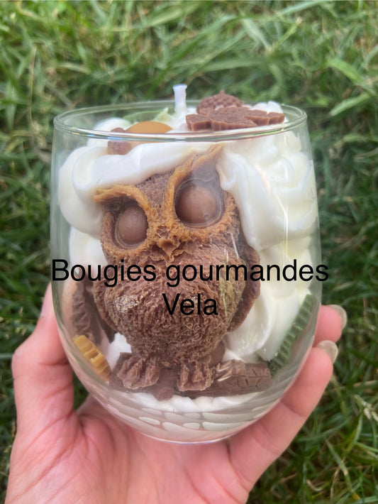 Bougie gourmande Bougie hibou Bougie parfumée vanille Bougie chantilly Bougie automne Bougie artisanale Bougie végétale Idée cadeau