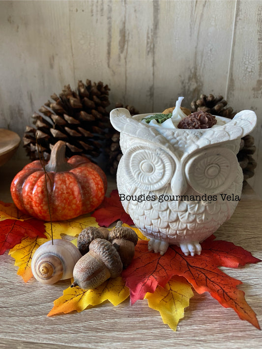 Grande Bougie hibou Jesmonite Bougie parfumée automne Bougie chantilly Bougie artisanale Bougie végétale Jesmonite Idée cadeau