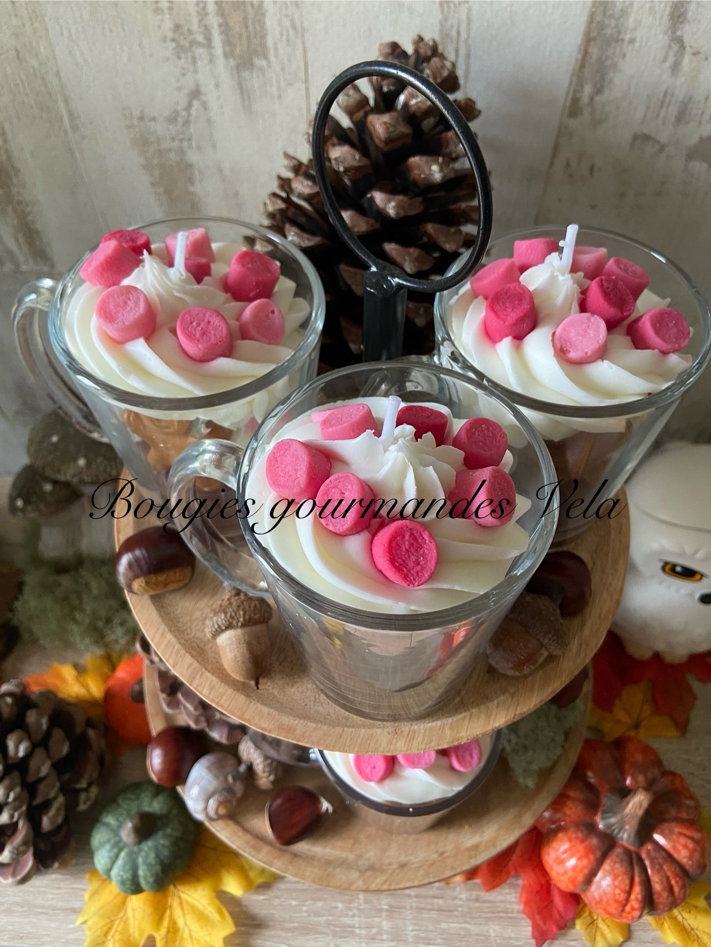 Bougie gourmande chocolat chaud marshmallow Bougie parfumée chocolat praliné Bougie chantilly Bougie artisanale Bougie végétale Idée cadeau noel