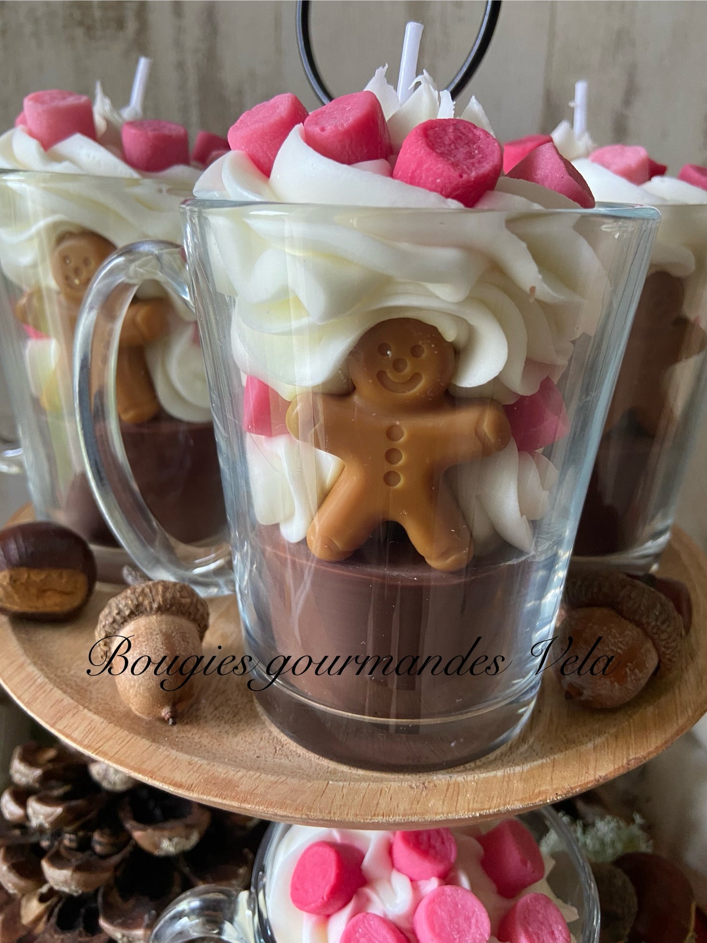Bougie gourmande chocolat chaud marshmallow Bougie parfumée chocolat praliné Bougie chantilly Bougie artisanale Bougie végétale Idée cadeau noel