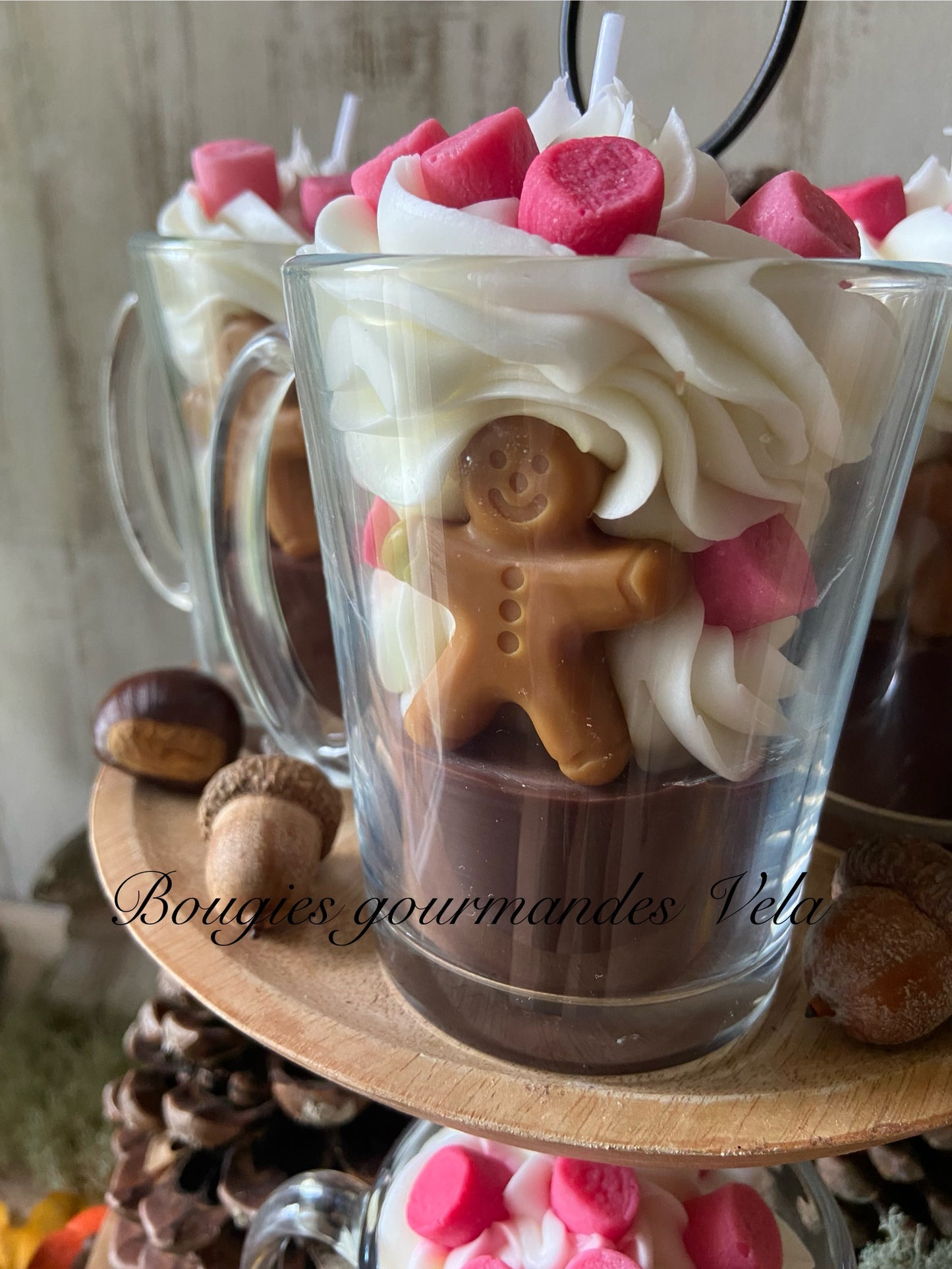 Bougie gourmande chocolat chaud marshmallow Bougie parfumée chocolat praliné Bougie chantilly Bougie artisanale Bougie végétale Idée cadeau noel