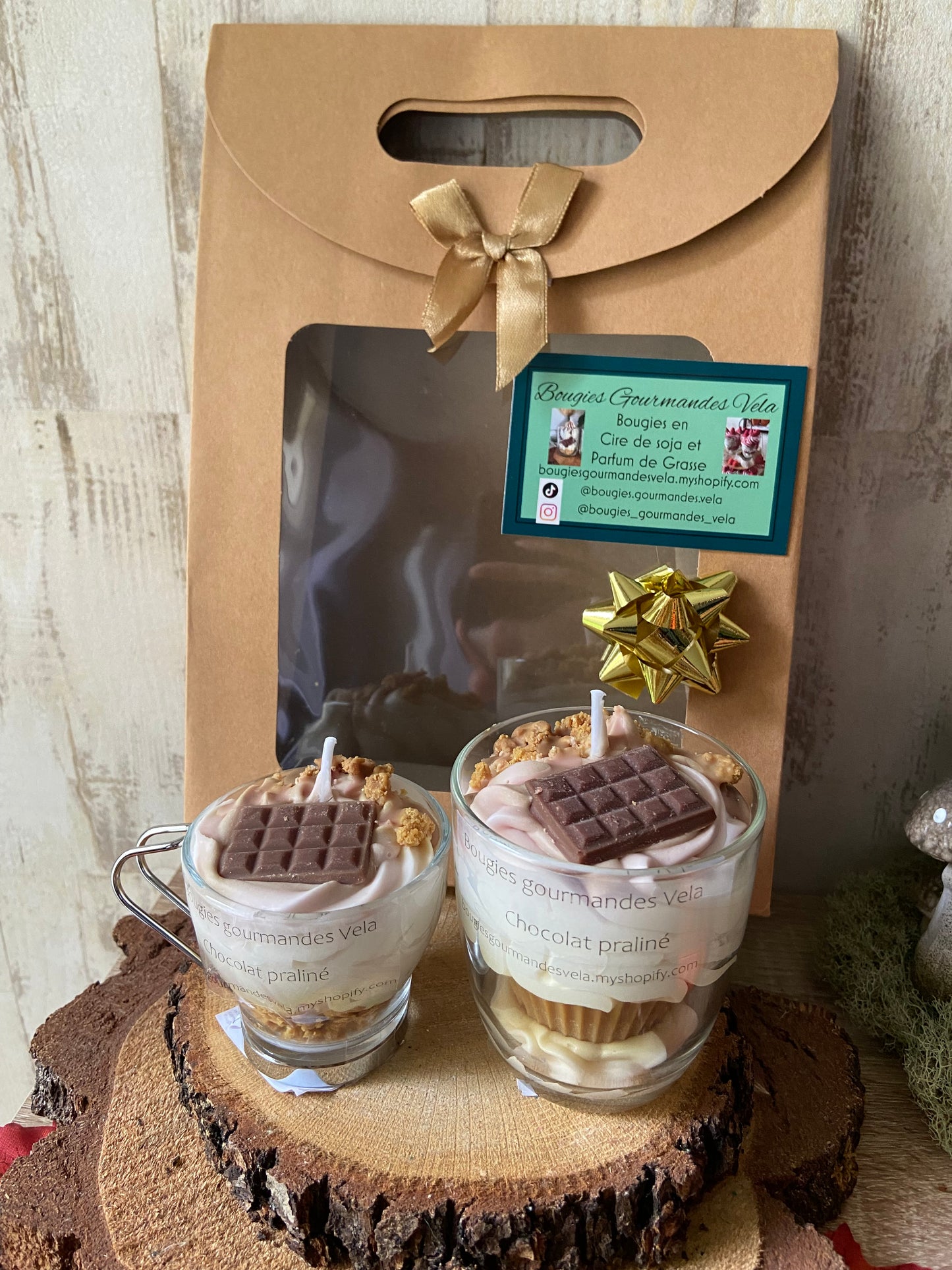 Coffret Bougie gourmande et Mini Bougie gourmande Bougie parfumée chocolat praliné Bougie chantilly Bougie artisanale Bougie végétale Idée cadeau noel