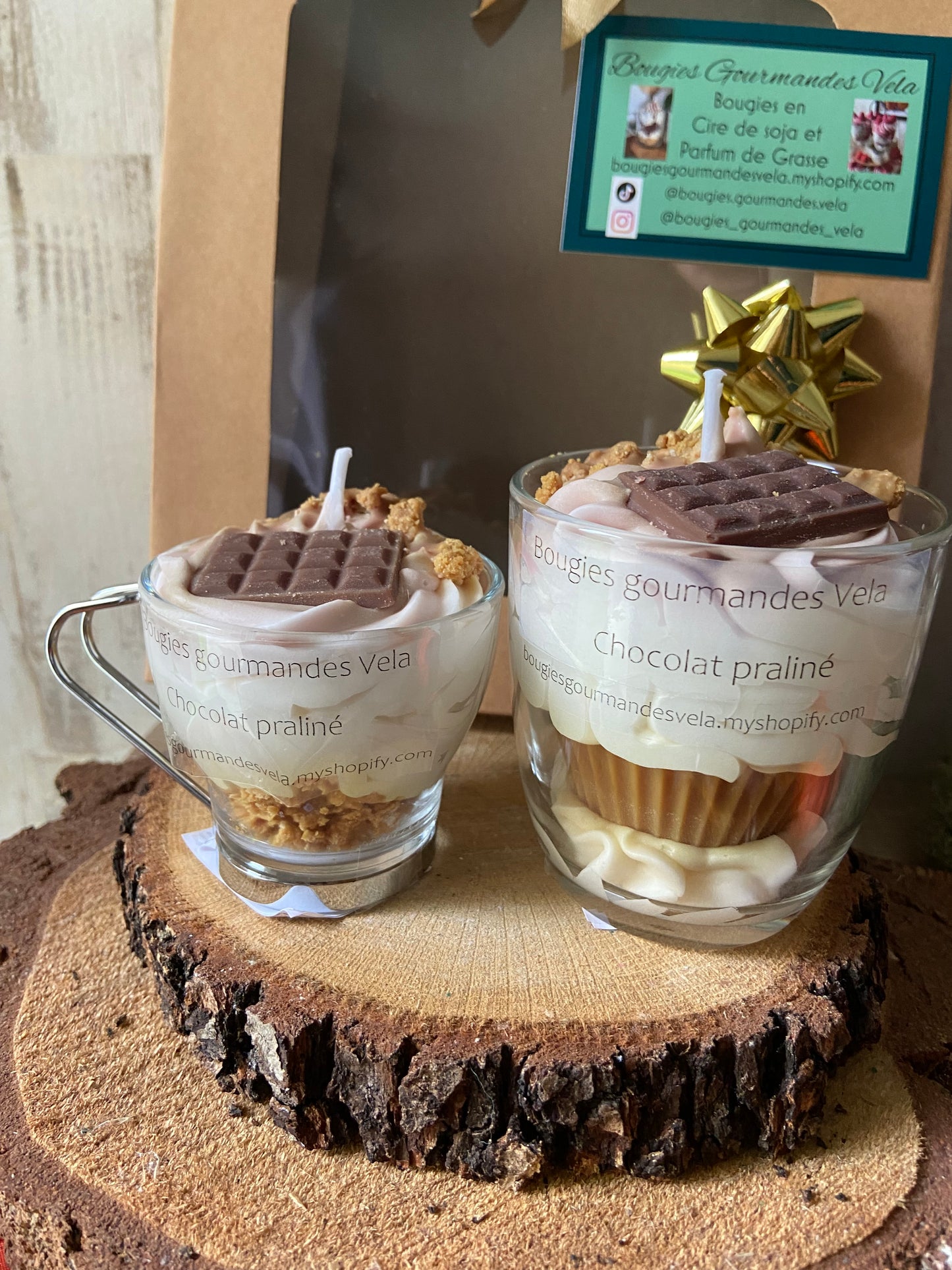 Coffret Bougie gourmande et Mini Bougie gourmande Bougie parfumée chocolat praliné Bougie chantilly Bougie artisanale Bougie végétale Idée cadeau noel