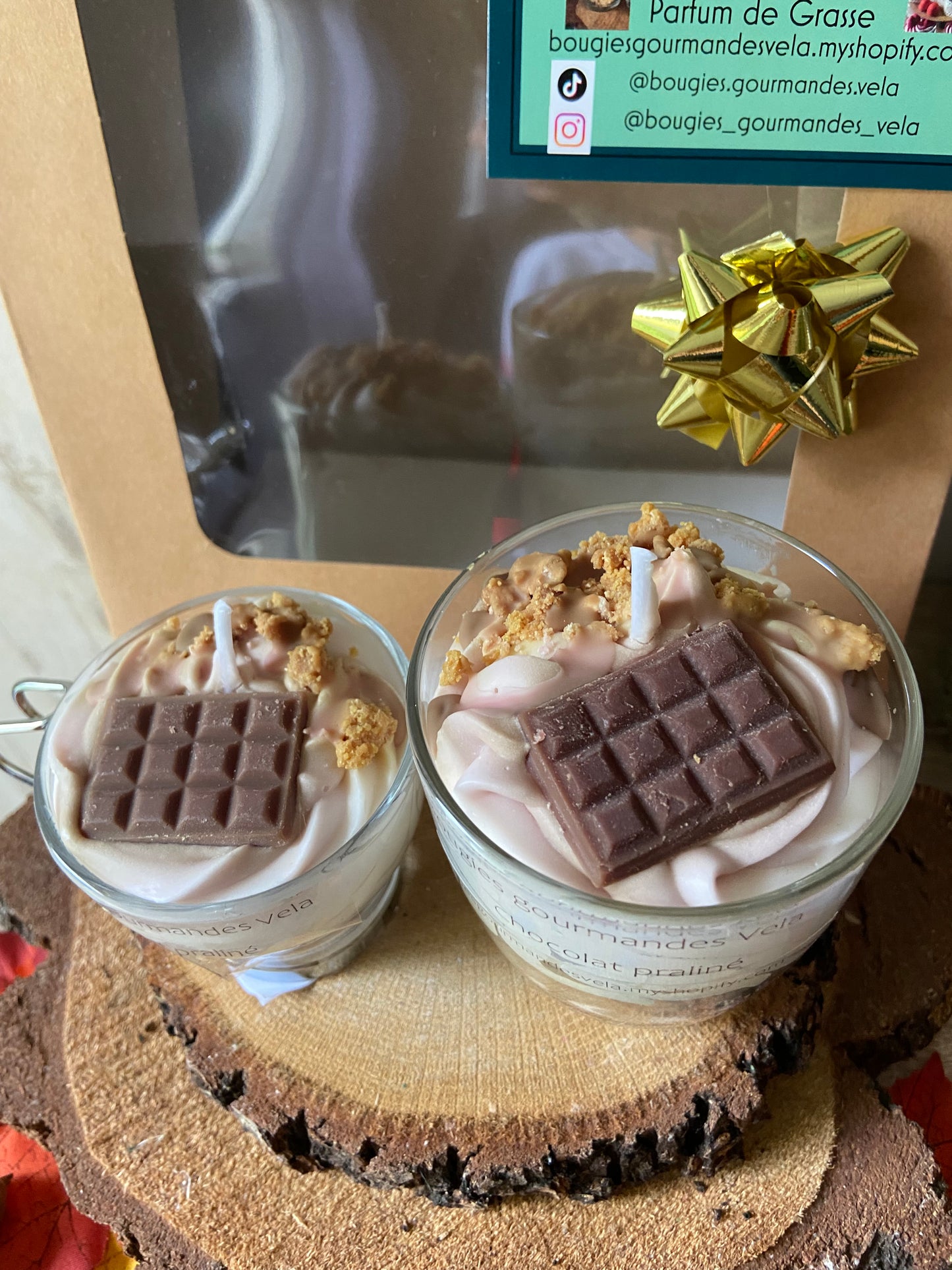 Coffret Bougie gourmande et Mini Bougie gourmande Bougie parfumée chocolat praliné Bougie chantilly Bougie artisanale Bougie végétale Idée cadeau noel