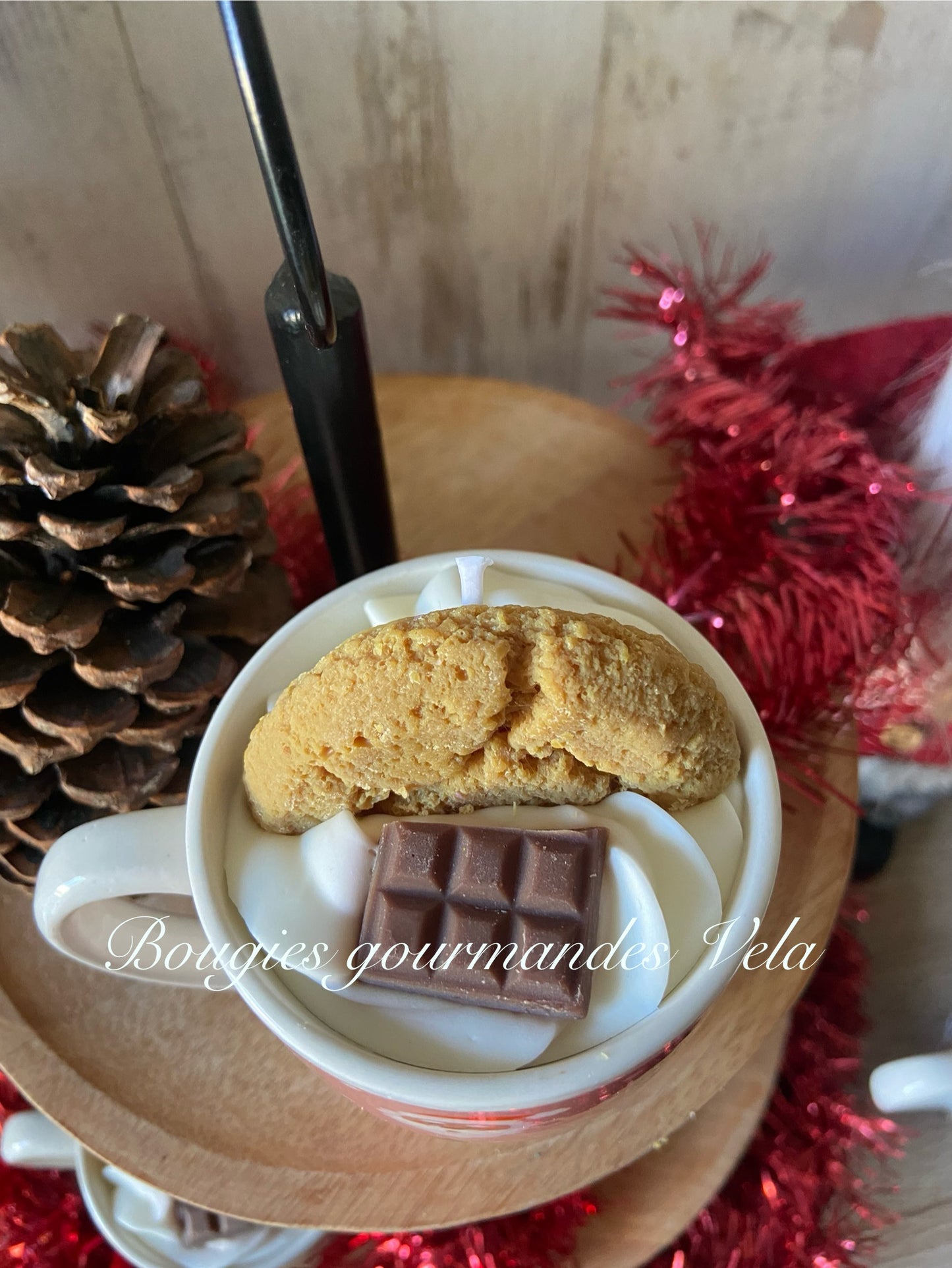 Bougie gourmande noel cookie chocolat Bougie parfumée cookies chocolat Tasse Bougie chantilly Bougie végétale Bougie artisanale Bougie tasse cookie chocolat Idée cadeau Noël