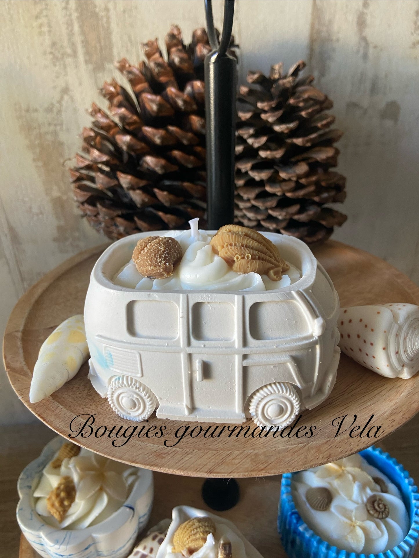 Bougie combi Jesmonite Bougie parfum monoï Bougie chantilly Bougie artisanale Bougie végétale Jesmonite Idée cadeau