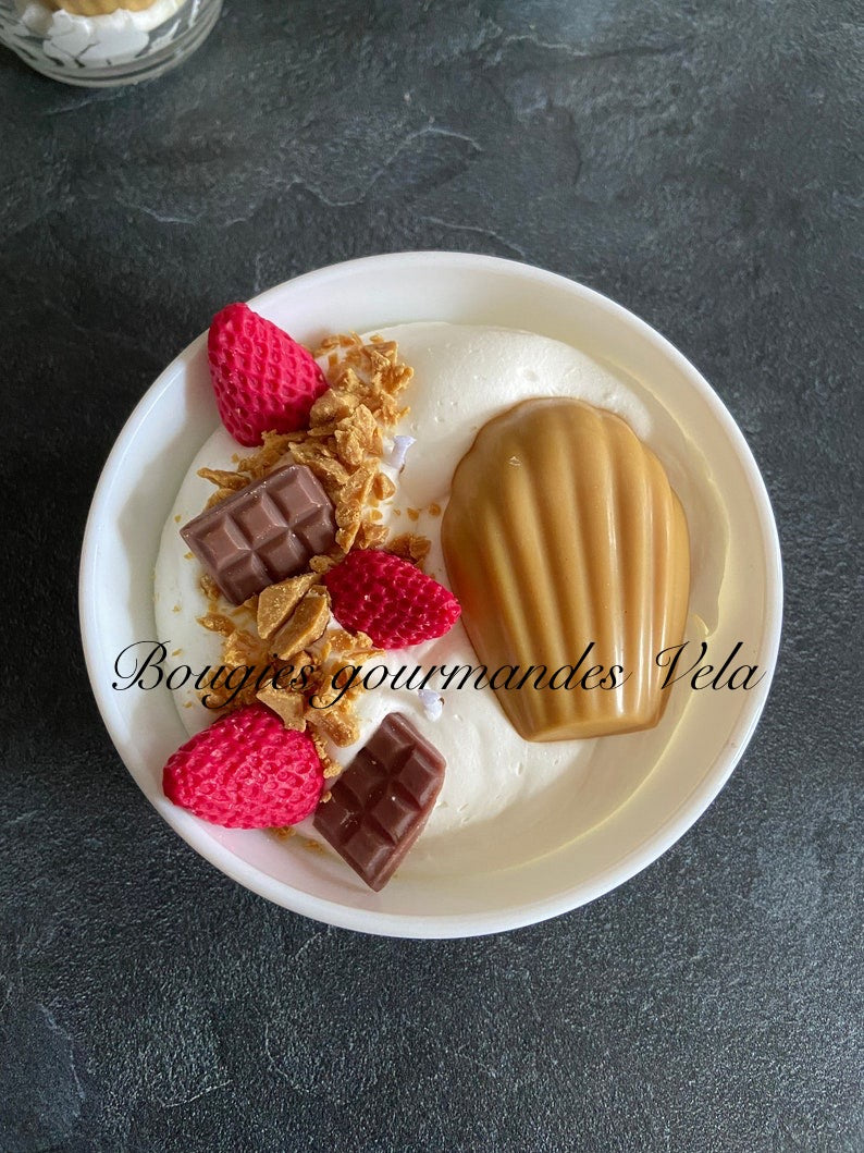Bougie gourmande madeleine Bougie parfumée caramel Bougie chantilly Bougie artisanale Bougie végétale Idée cadeau