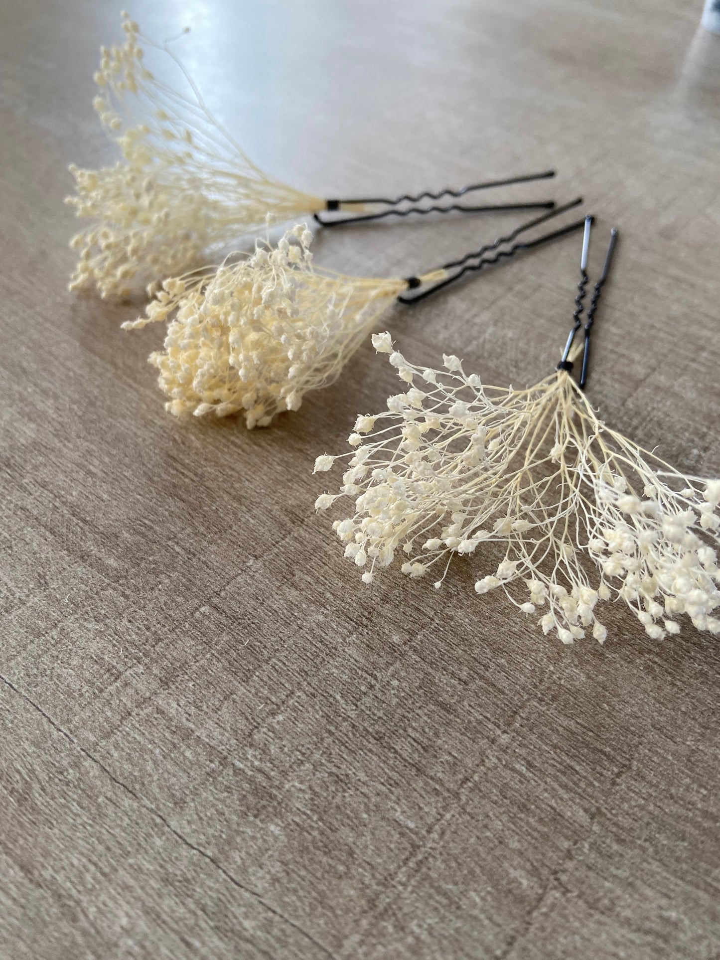 3 epingles chignon mariee fleurs ivoires broom bloom fleurs séchées fleurs stabilisées Accessoires coiffure mariage