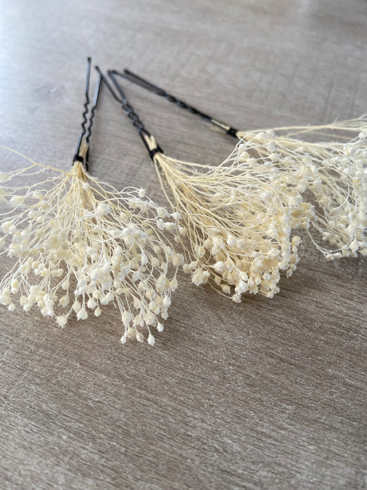 3 epingles chignon mariee fleurs ivoires broom bloom fleurs séchées fleurs stabilisées Accessoires coiffure mariage