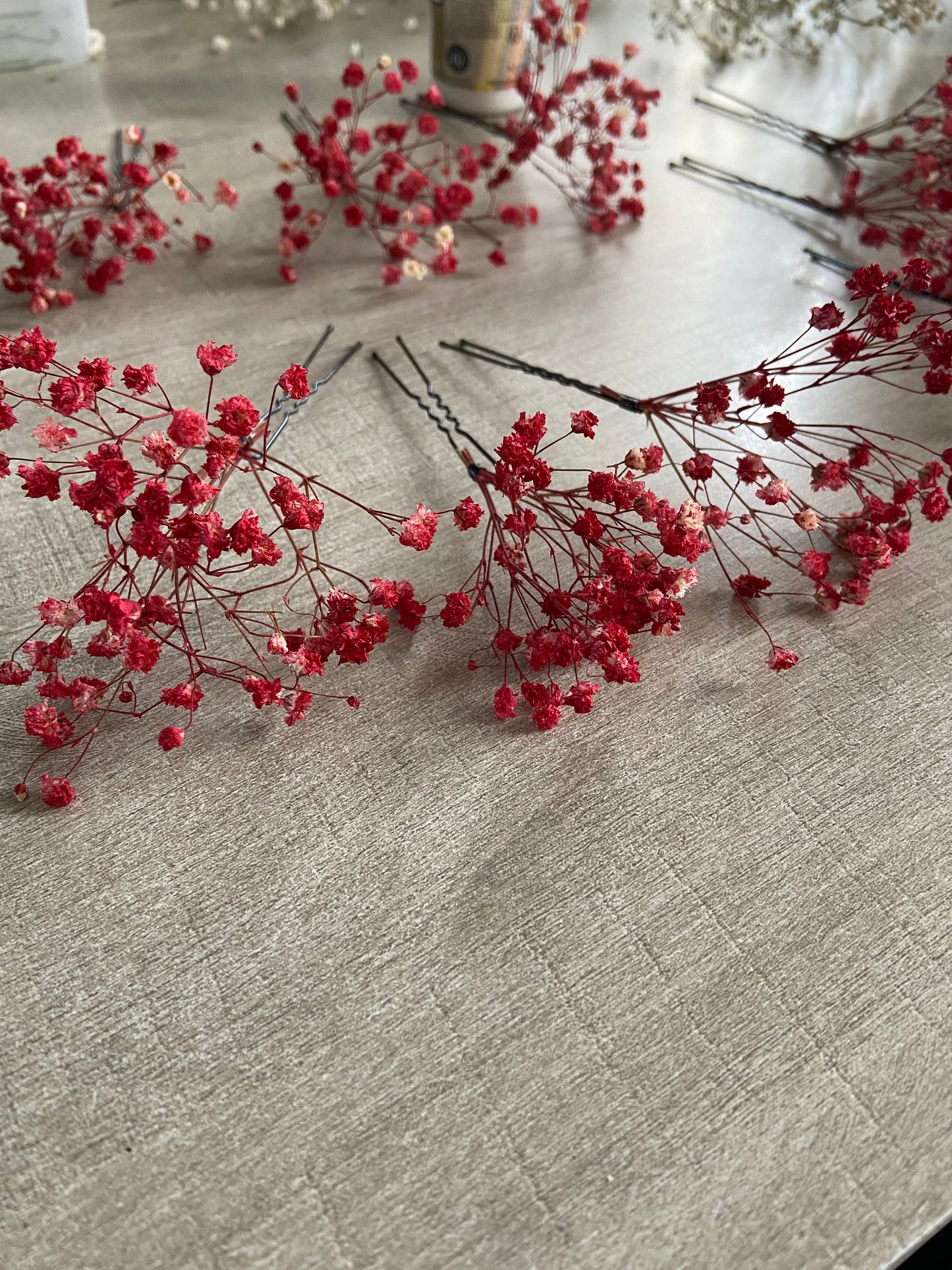 3 epingles chignon mariee gypsophile rouge fleurs séchées fleurs stabilisées Accessoires coiffure mariage