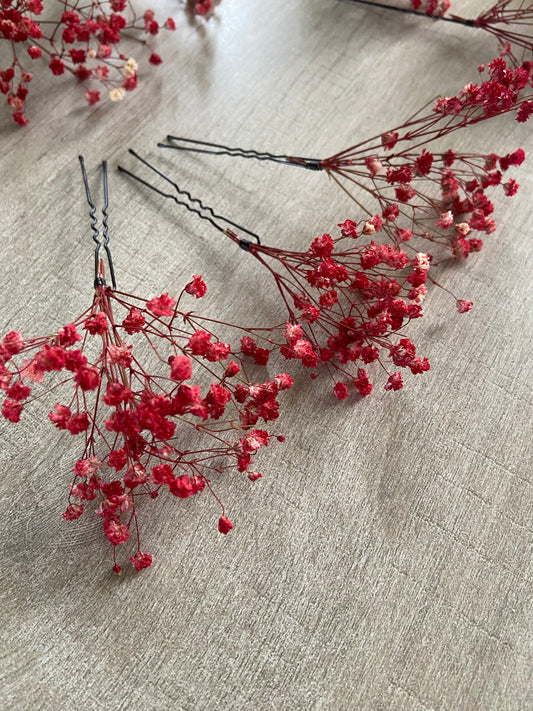 3 epingles chignon mariee gypsophile rouge fleurs séchées fleurs stabilisées Accessoires coiffure mariage