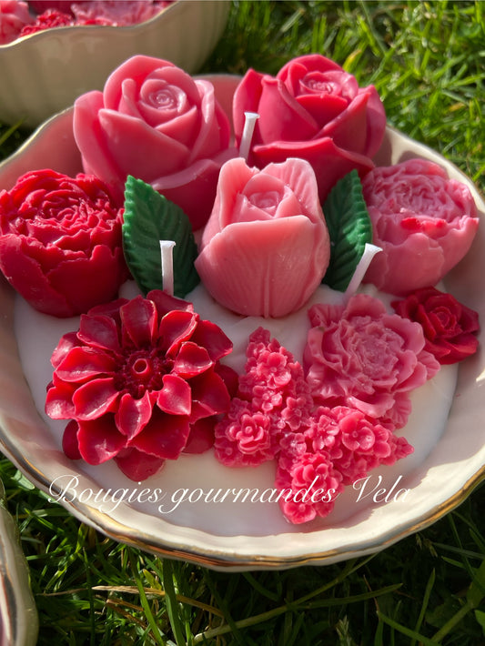 Grande Bougie fleurs Bougie fleurie Bougie parfumée à la rose Bougie fête des mères Bougie fete des mamans