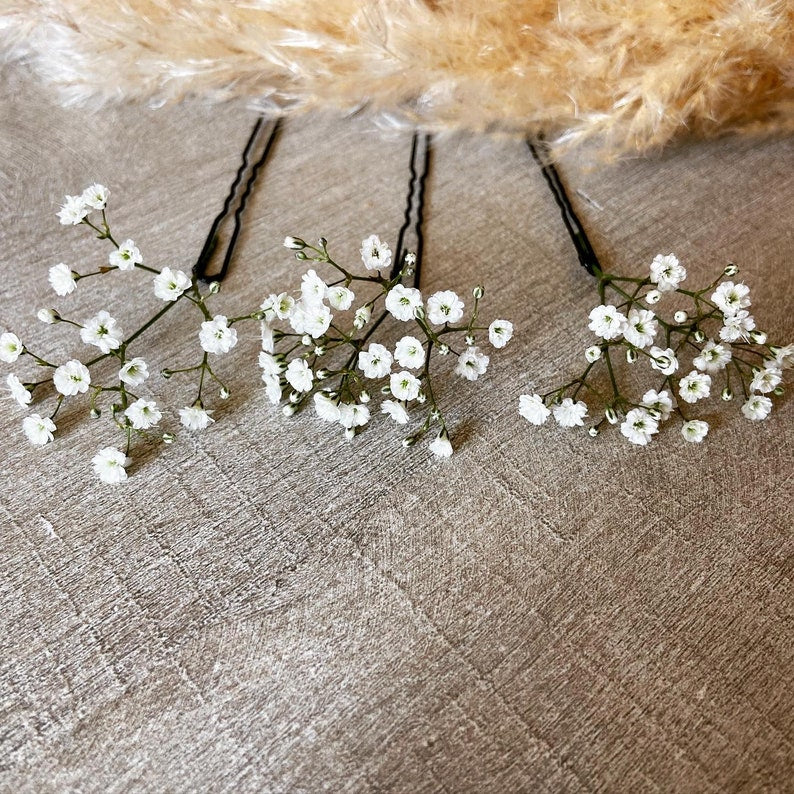3 epingles chignon mariee gypsophile naturel fleurs séchées fleurs stabilisées Accessoires coiffure mariage