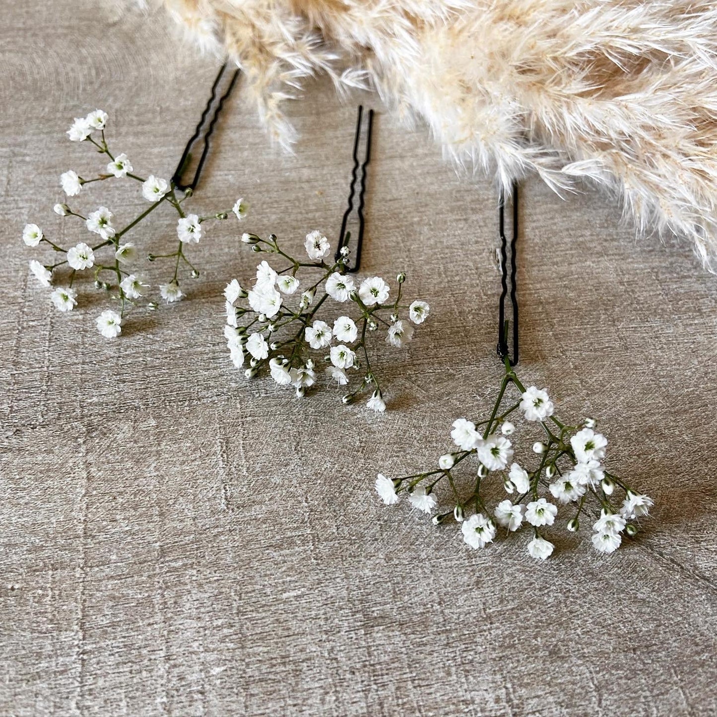 3 epingles chignon mariee gypsophile naturel fleurs séchées fleurs stabilisées Accessoires coiffure mariage