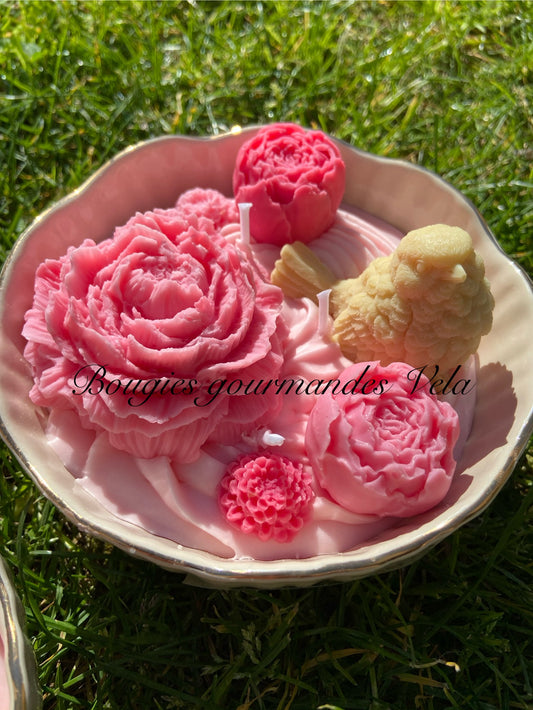 Grande Bougie fleurs Bougie fleurie Bougie parfumée pivoine Bougie naturelle Bougie végétale Idée cadeau