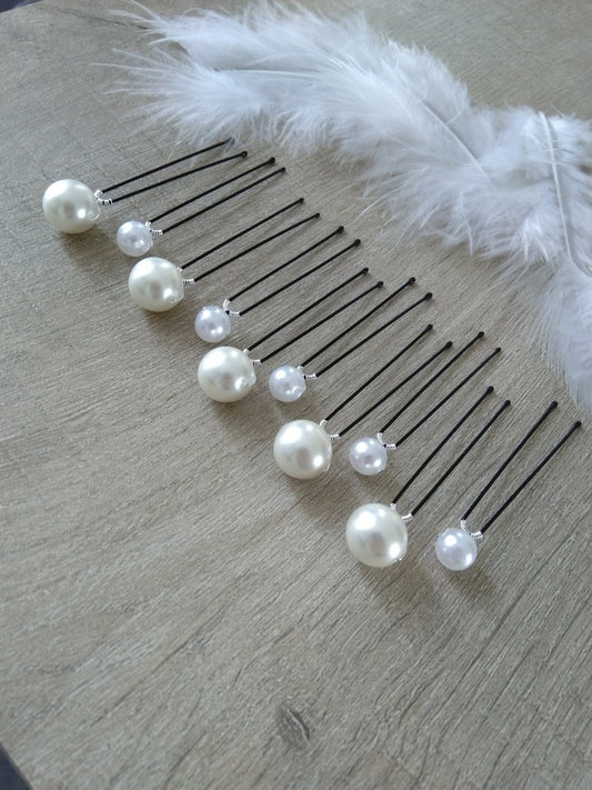 10 epingles chignon mariee perles nacrées blanches Accessoires coiffure mariage