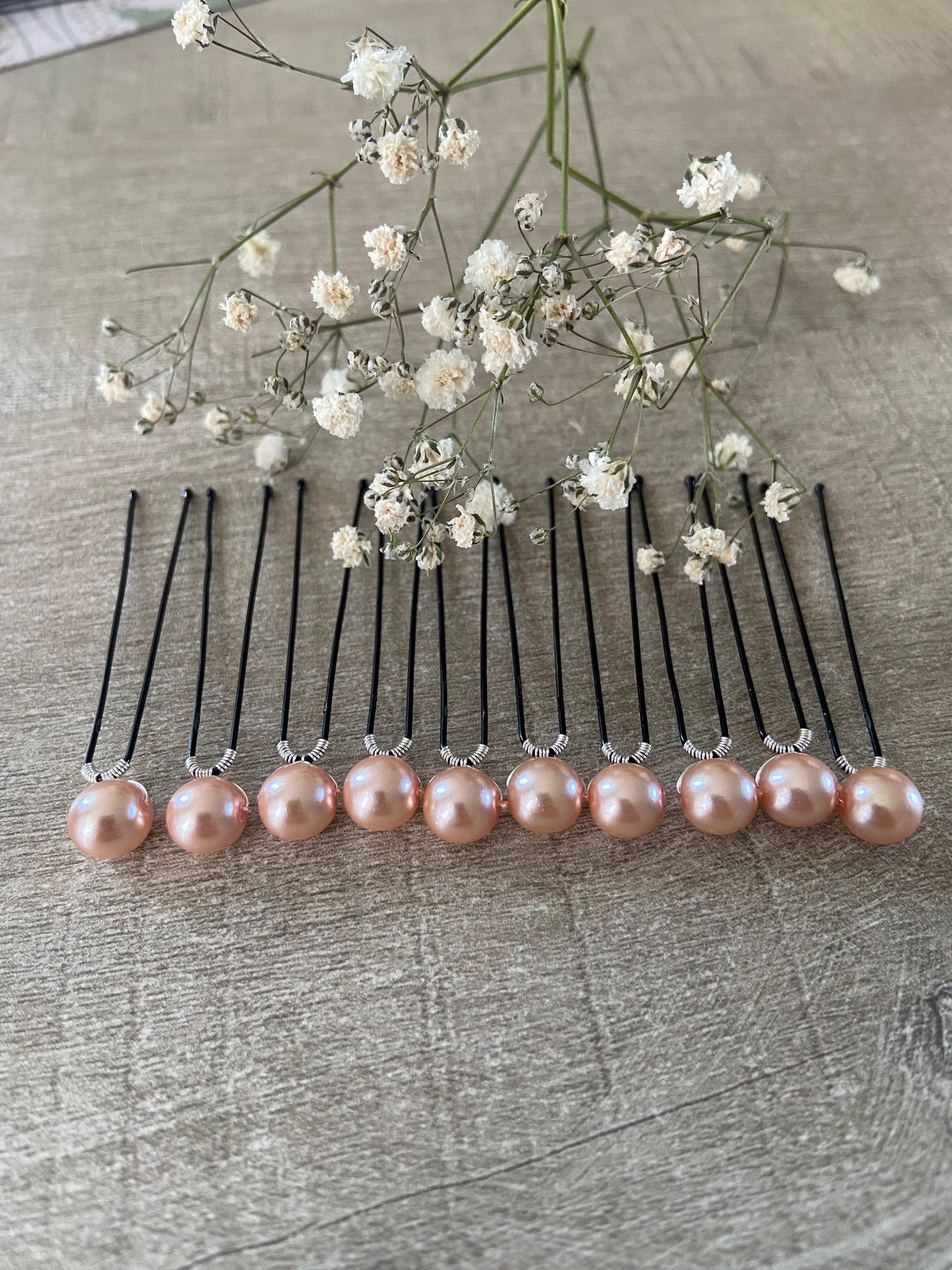 10 epingles chignon mariee perles nacrées rose poudre Accessoires coiffure mariage