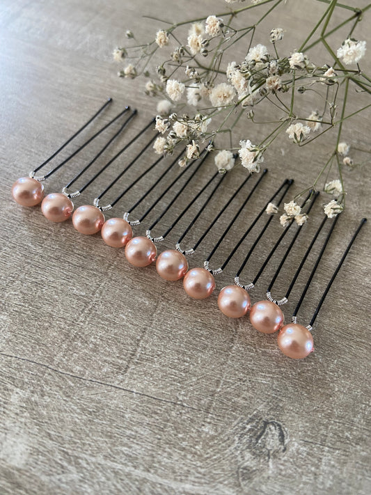 10 epingles chignon mariee perles nacrées rose poudre Accessoires coiffure mariage