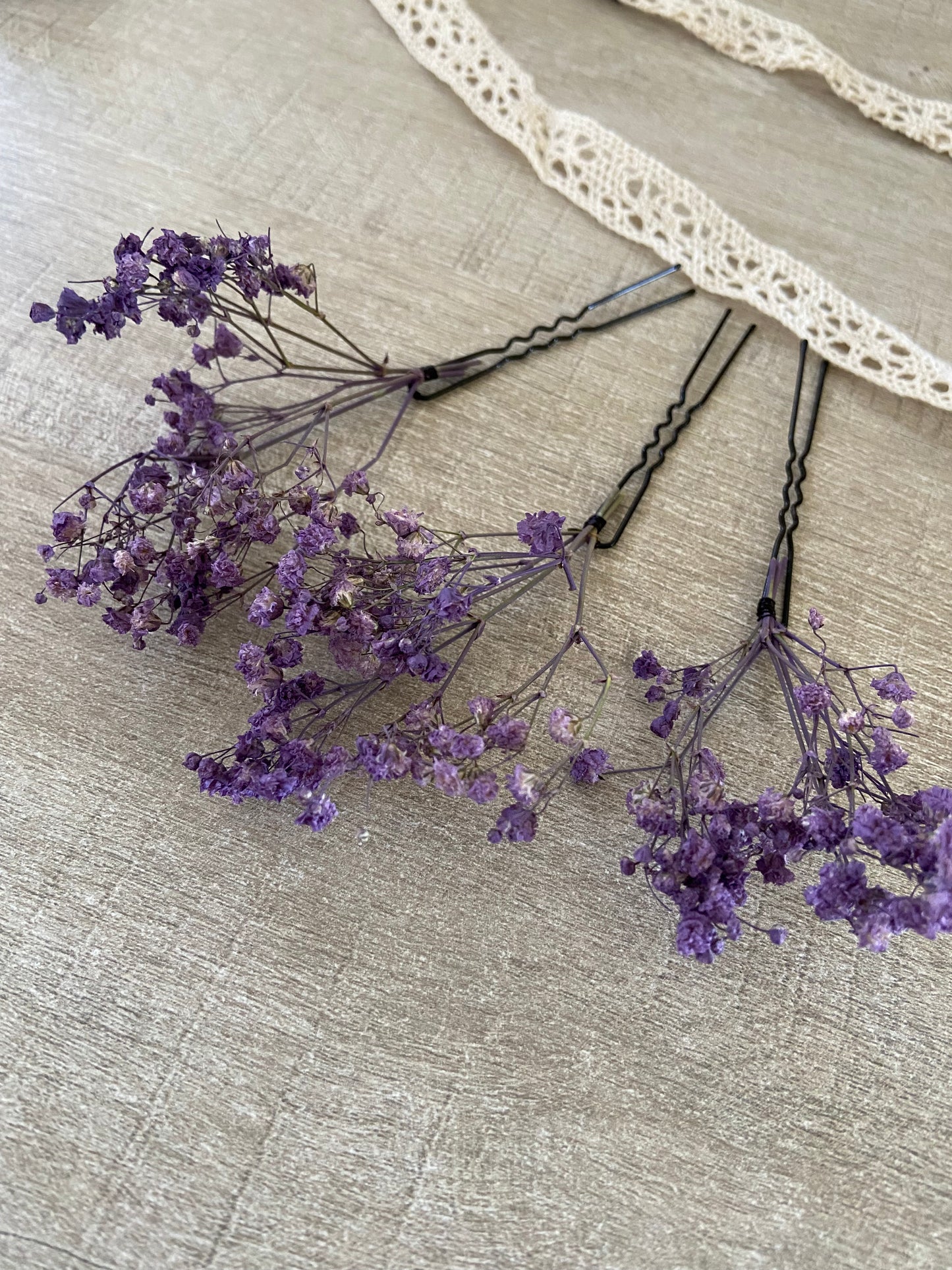 3 epingles chignon mariee gypsophile violet fleurs séchées fleurs stabilisées Accessoires coiffure mariage